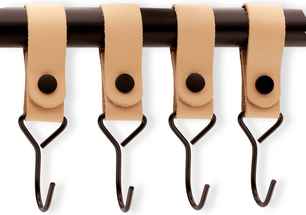 Brute Strength - Multifunctional Hook with Leather Loop - Cognac - 4 pieces - Coat Hook - Camping Hook - Leather - Hanging Hooks - Towel Hooks - Image 1