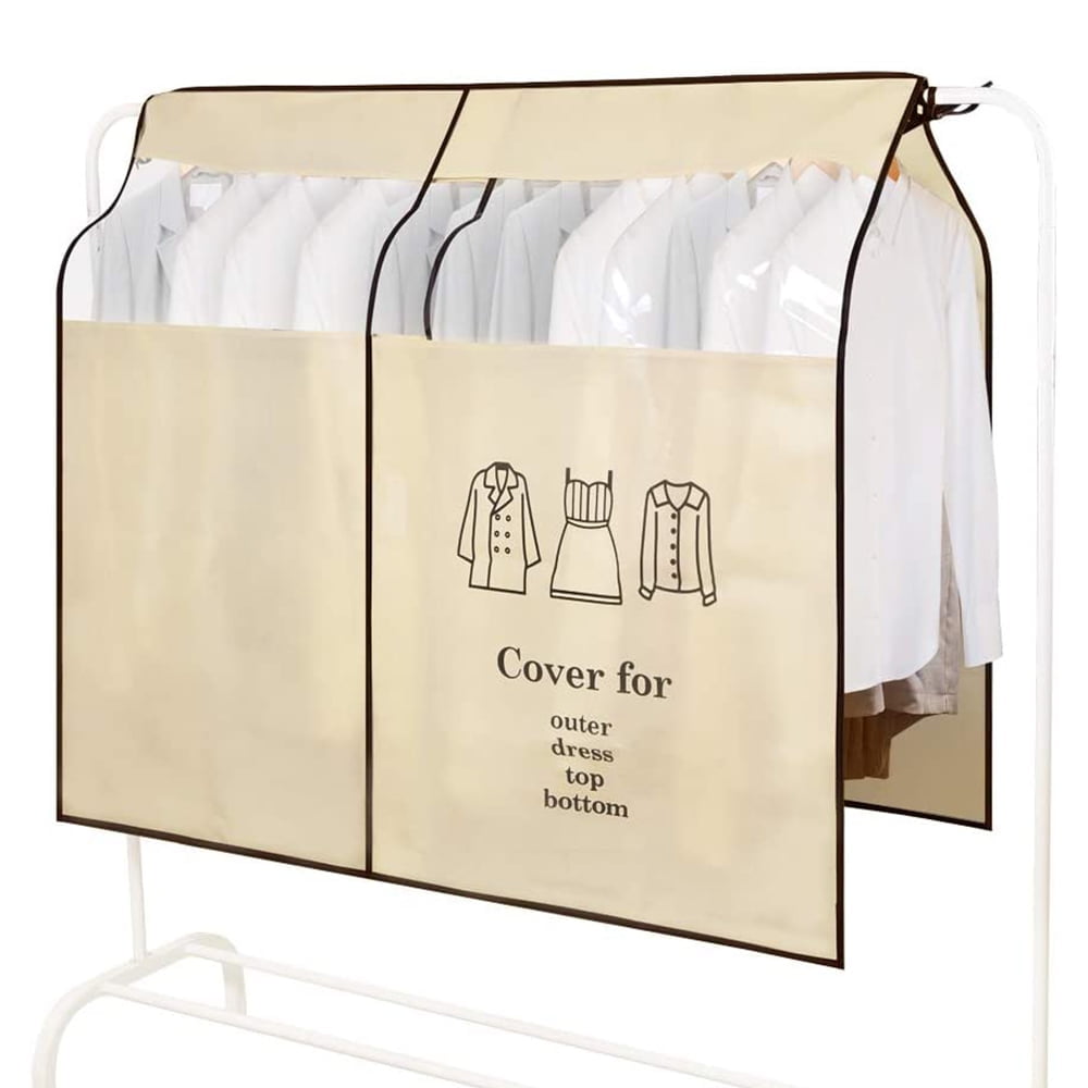 Dustproof Clothes Rack Cover Expandable Hanging Closet Cover Shoulder Dust Cover Clothes Protector for Coats Suits Dresses Beige - Image 1