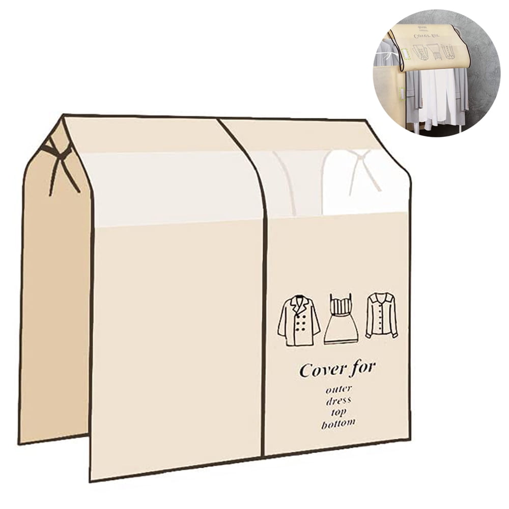 Dustproof Clothes Rack Cover Expandable Hanging Closet Cover Shoulder Dust Cover Clothes Protector for Coats Suits Dresses Beige - Image 2