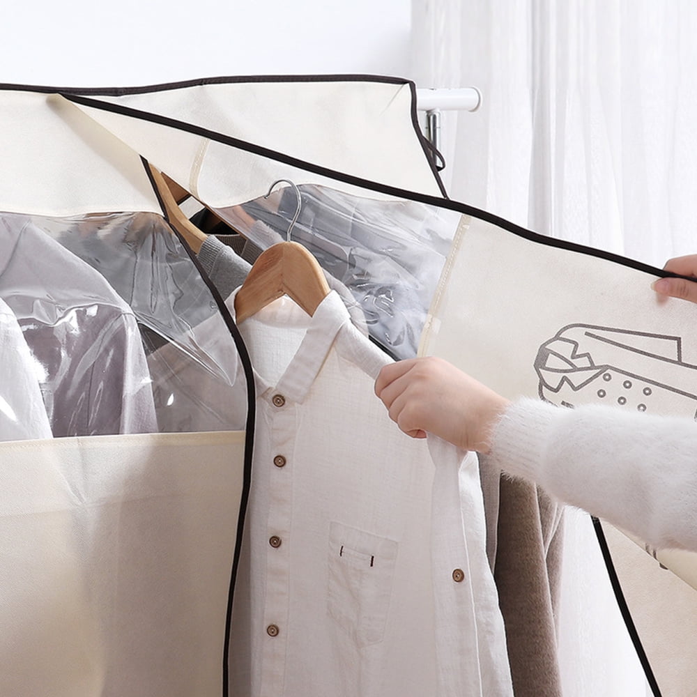 Dustproof Clothes Rack Cover Expandable Hanging Closet Cover Shoulder Dust Cover Clothes Protector for Coats Suits Dresses Beige - Image 4