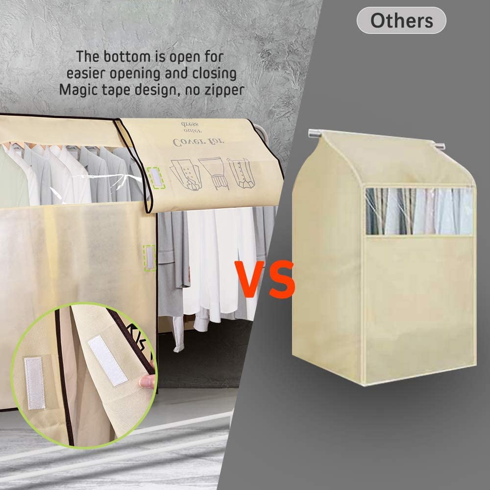Dustproof Clothes Rack Cover Expandable Hanging Closet Cover Shoulder Dust Cover Clothes Protector for Coats Suits Dresses Beige - Image 8