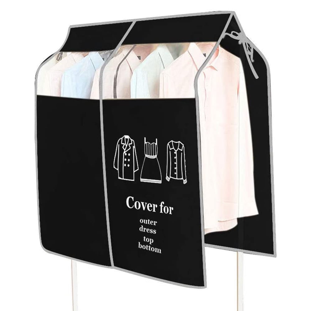 Dustproof Clothes Rack Cover Expandable Hanging Closet Cover Shoulder Dust Cover Clothes Protector for Coats Suits Dresses Black - Image 1