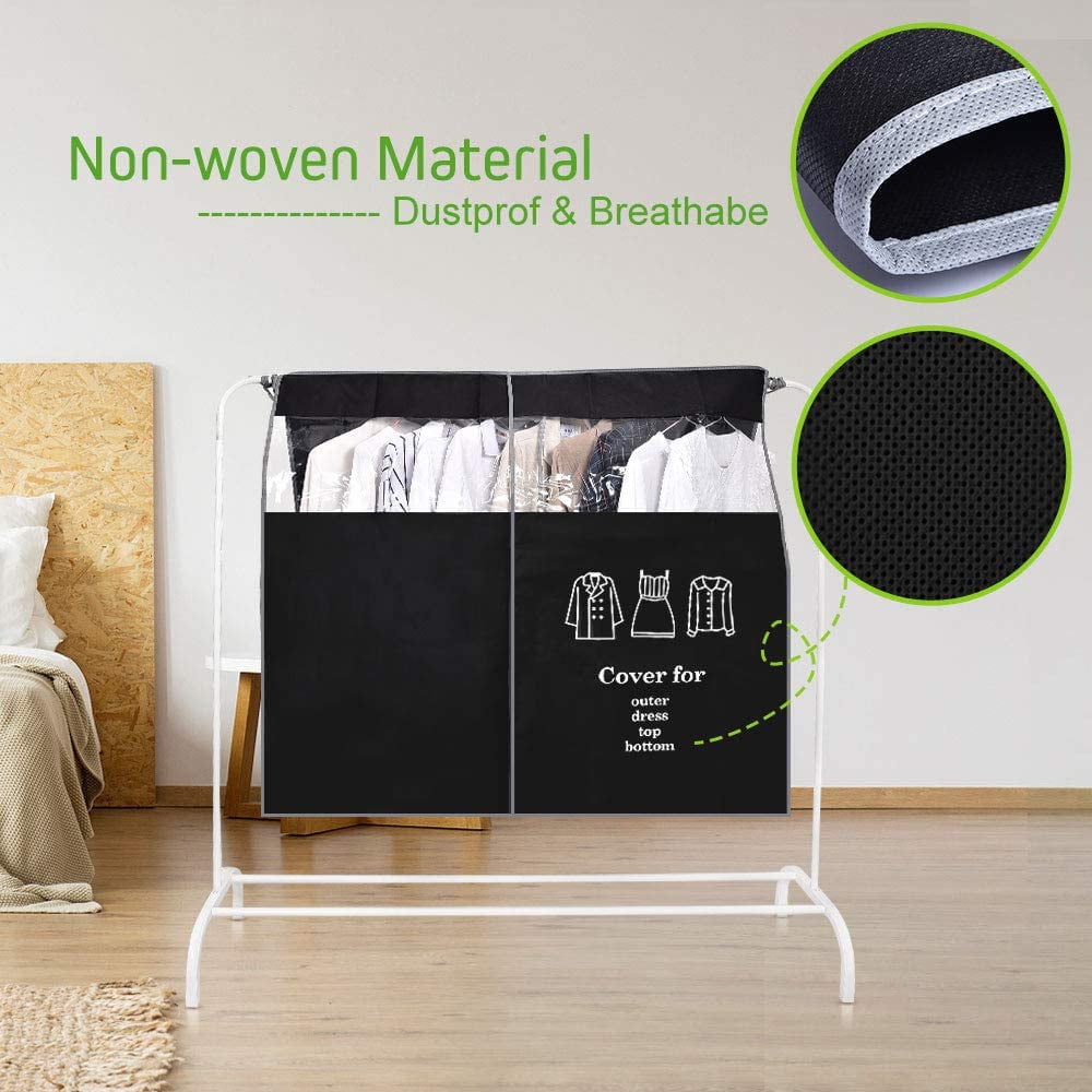 Dustproof Clothes Rack Cover Expandable Hanging Closet Cover Shoulder Dust Cover Clothes Protector for Coats Suits Dresses Black - Image 4