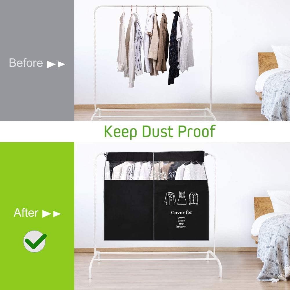 Dustproof Clothes Rack Cover Expandable Hanging Closet Cover Shoulder Dust Cover Clothes Protector for Coats Suits Dresses Black - Image 7