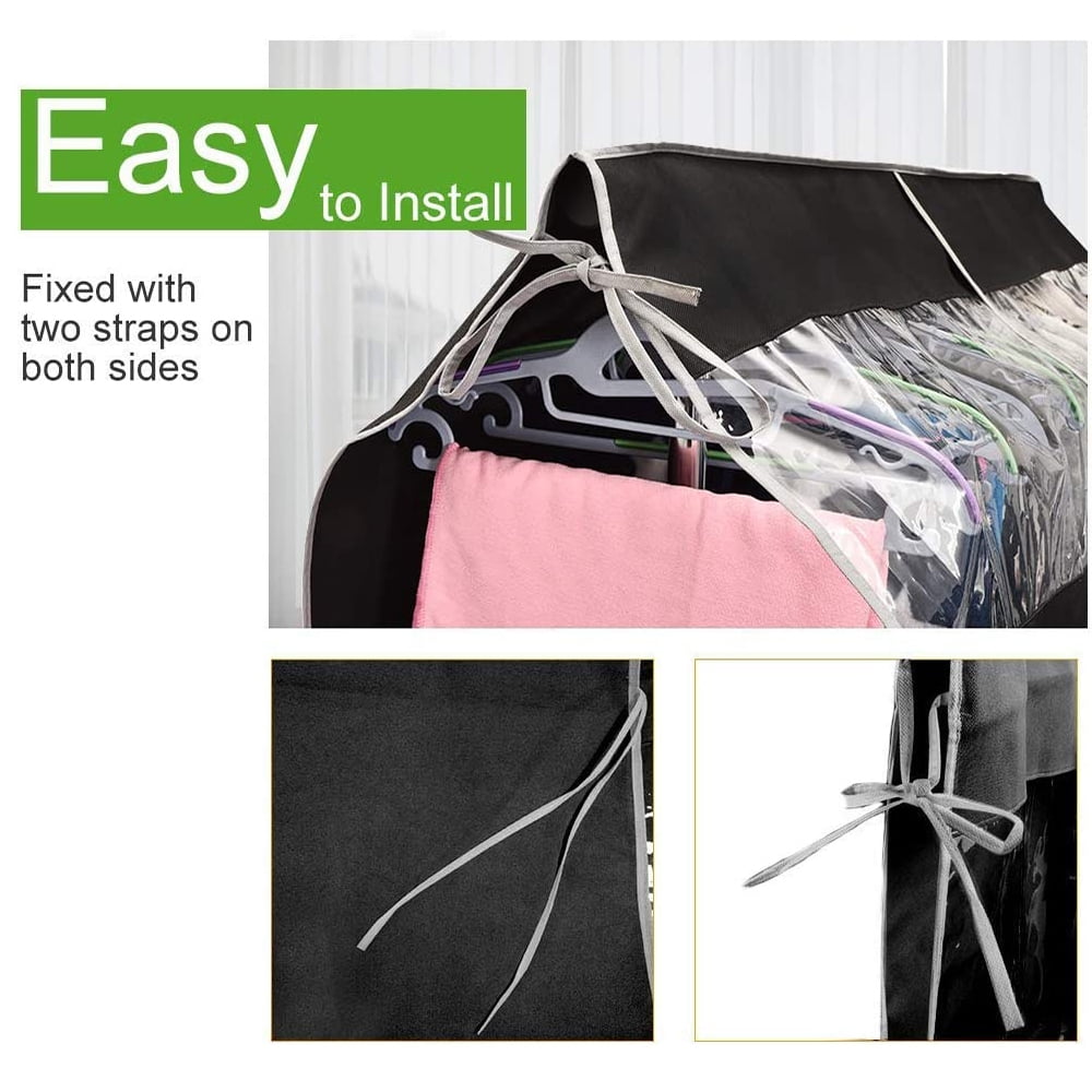 Dustproof Clothes Rack Cover Expandable Hanging Closet Cover Shoulder Dust Cover Clothes Protector for Coats Suits Dresses Black - Image 8