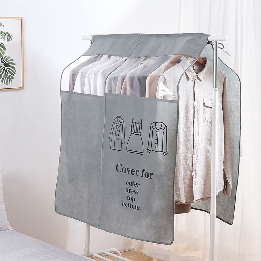 Dustproof Clothes Rack Cover Expandable Hanging Closet Cover Shoulder Dust Cover Clothes Protector for Coats Suits Dresses Grey - Image 3