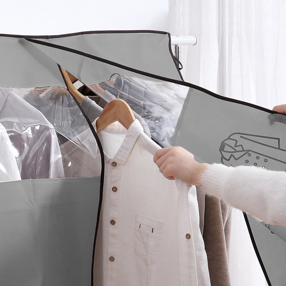 Dustproof Clothes Rack Cover Expandable Hanging Closet Cover Shoulder Dust Cover Clothes Protector for Coats Suits Dresses Grey - Image 4