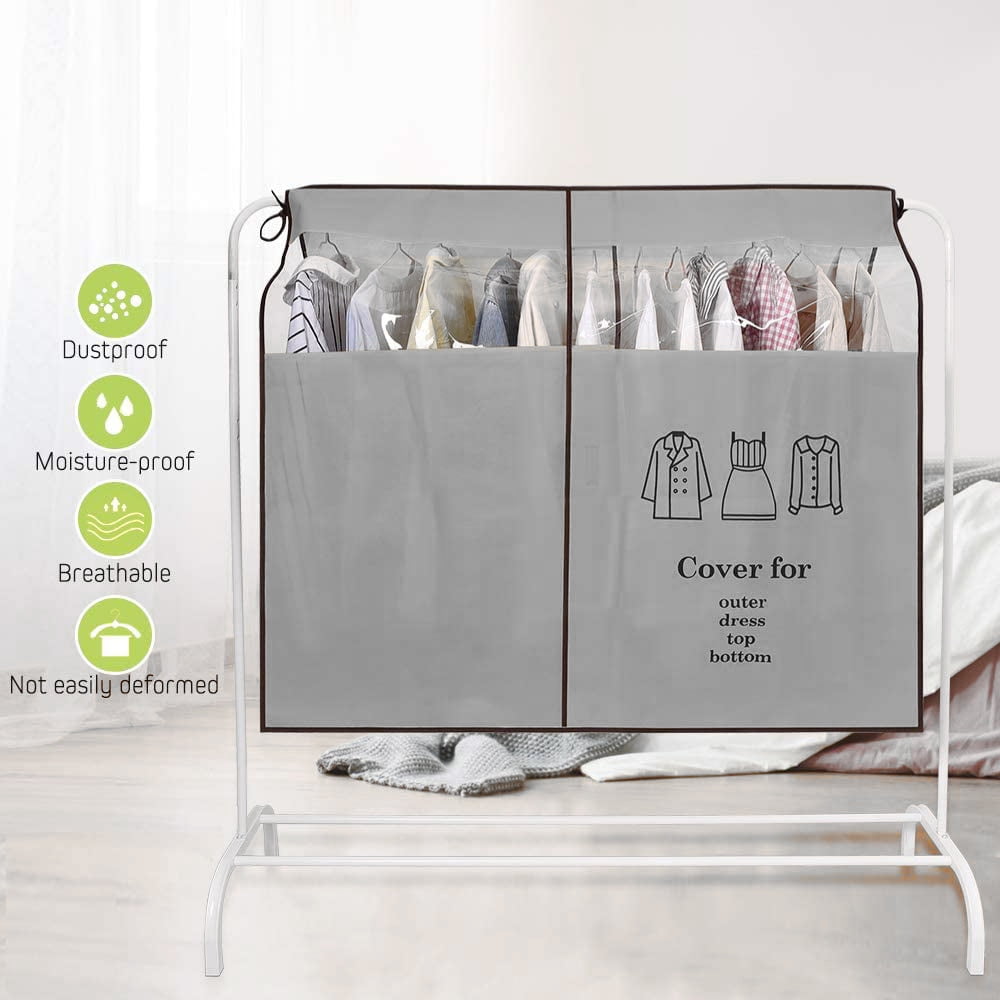 Dustproof Clothes Rack Cover Expandable Hanging Closet Cover Shoulder Dust Cover Clothes Protector for Coats Suits Dresses Grey - Image 6
