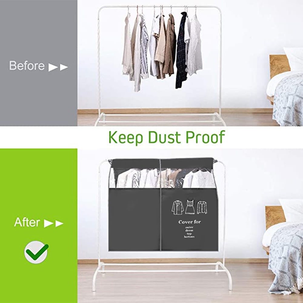 Dustproof Clothes Rack Cover Expandable Hanging Closet Cover Shoulder Dust Cover Clothes Protector for Coats Suits Dresses Grey - Image 7