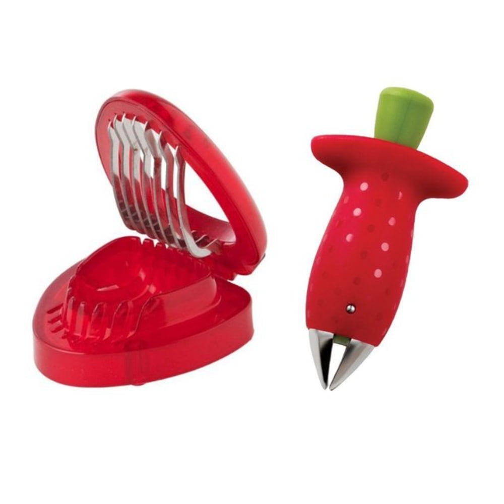 PEACNNG 2pcs Set Kitchen Fruit Gadget Tools Strawberry Slicer Cutter Strawberry Corer Strawberry Huller Leaf Stem Remover - Image 1