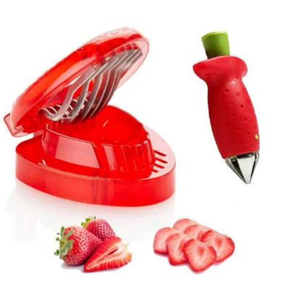 PEACNNG 2pcs Set Kitchen Fruit Gadget Tools Strawberry Slicer Cutter Strawberry Corer Strawberry Huller Leaf Stem Remover - Image 2