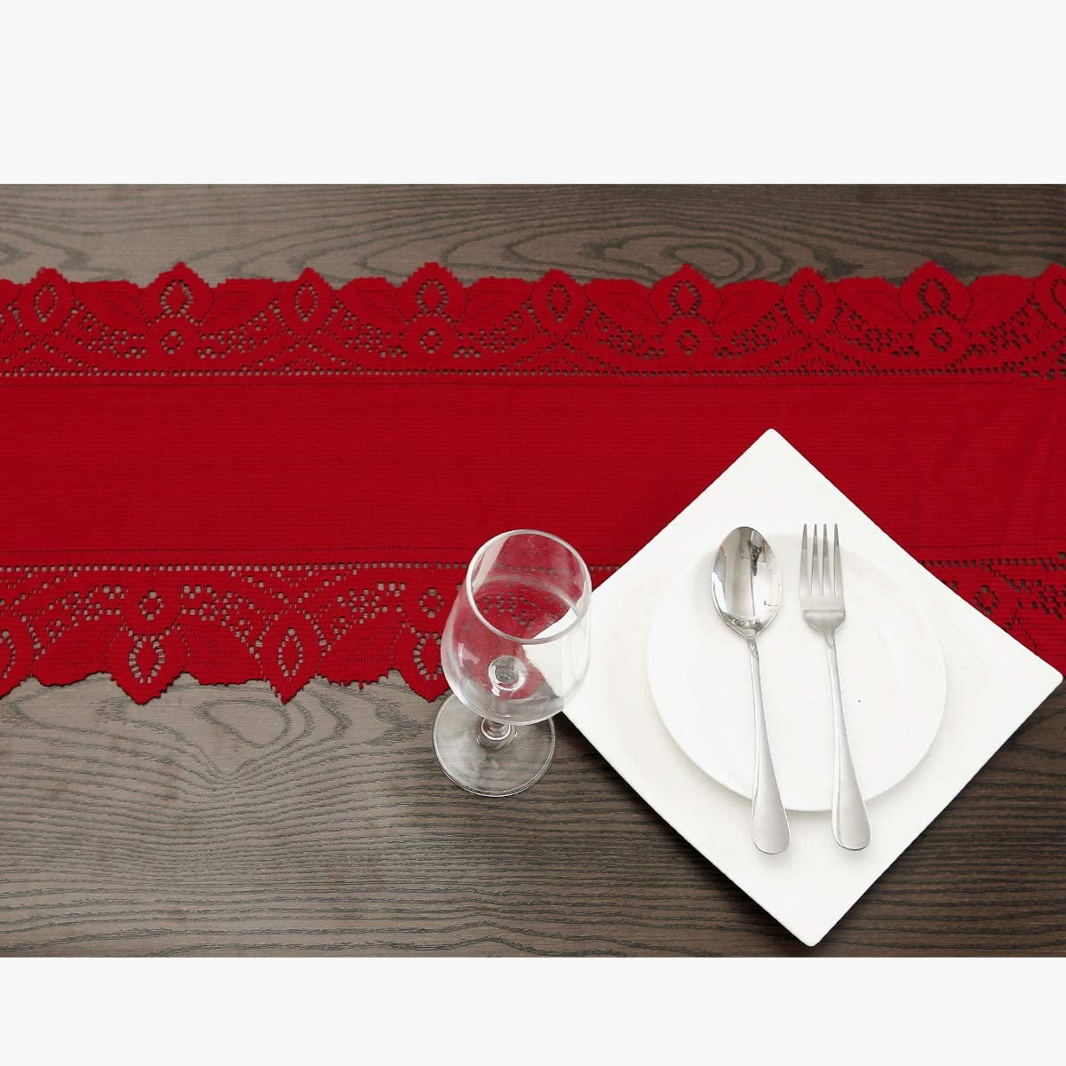 Lace Table Runner Dresser Scarf Embroidered Table Runners with Exquisite Flower Vintage Shabby Chic for Wedding Holiday Dinning Red - Image 4
