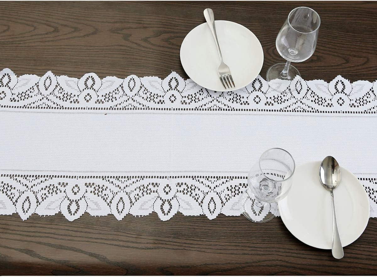 Lace Table Runner Dresser Scarf Embroidered Table Runners with Exquisite Flower Vintage Shabby Chic for Wedding Holiday Dinning White - Image 3