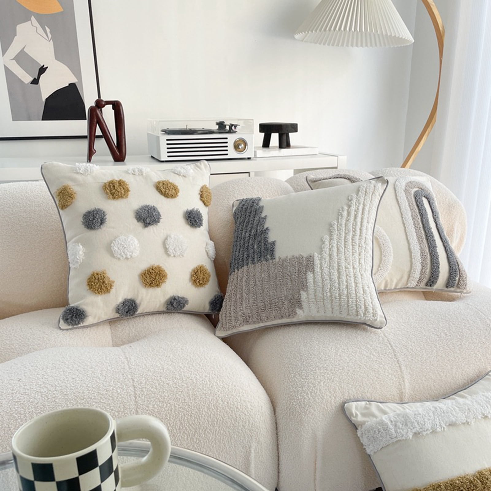 Walbest Boho Throw Pillow with Braided Rope Pattern And Tassels Soft Cotton Linen Textured Cushion for Sofa Bed Office 45x45cm D - Image 4