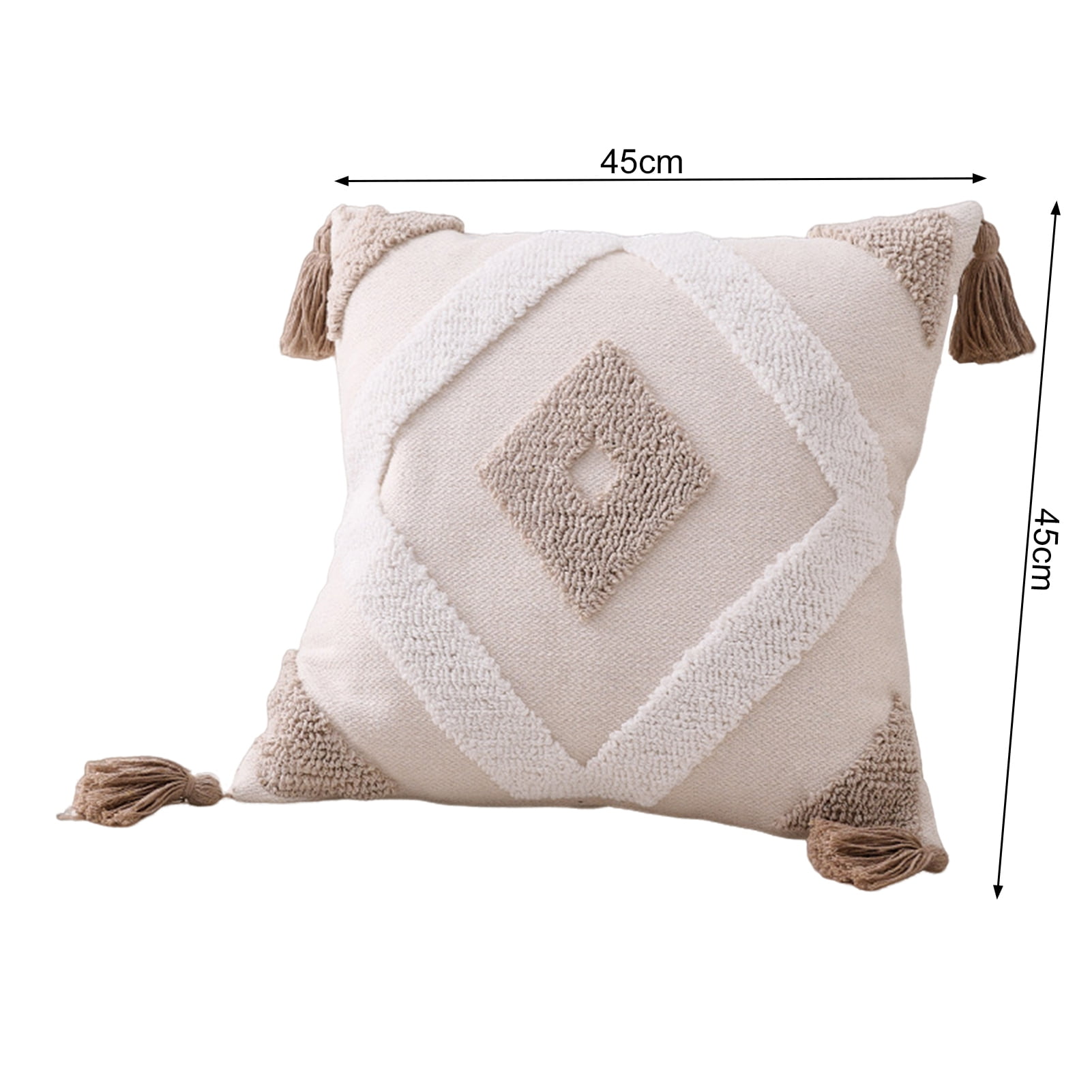 Walbest Boho Throw Pillow with Braided Rope Pattern And Tassels Soft Cotton Linen Textured Cushion for Sofa Bed Office 45x45cm D - Image 5