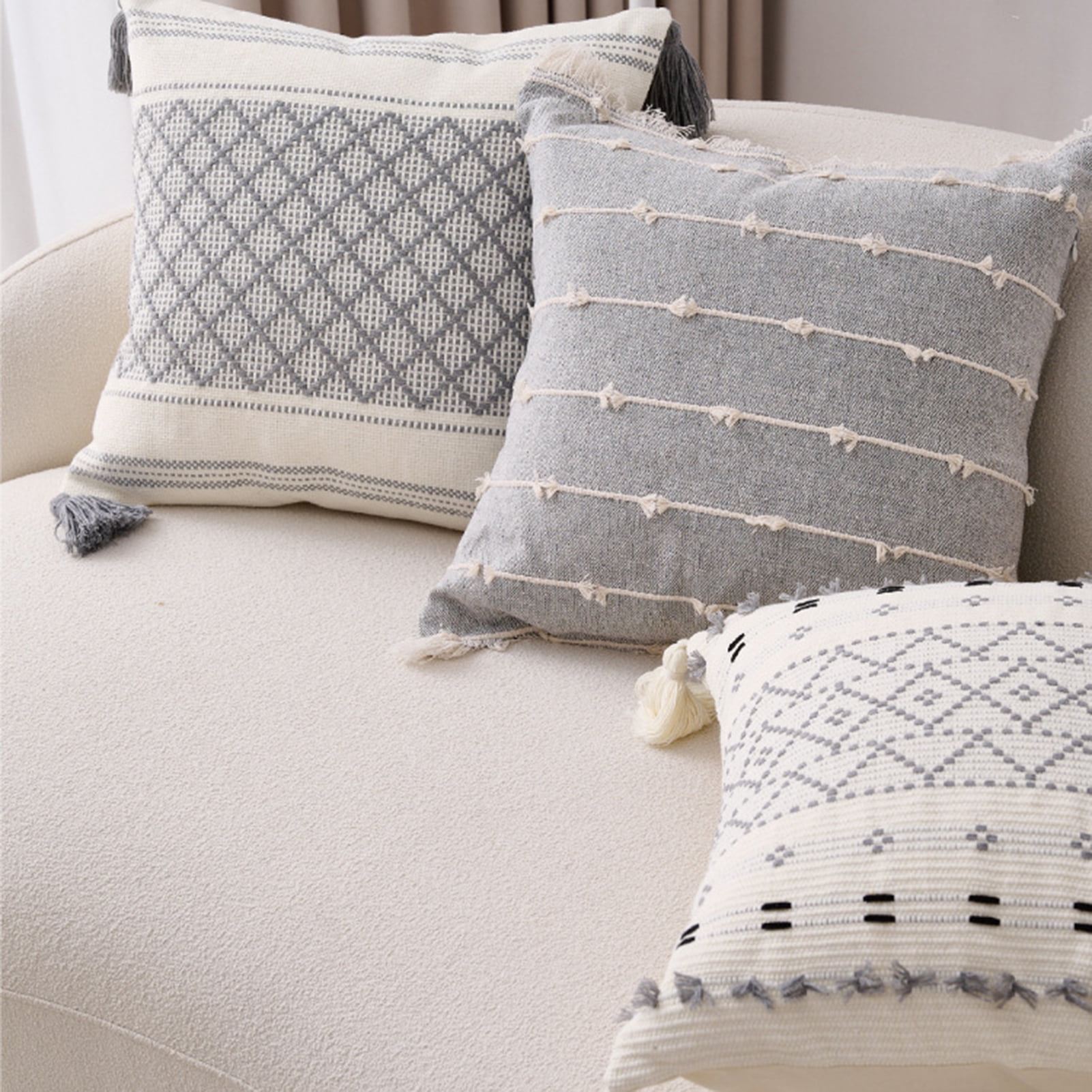 Walbest Boho Throw Pillow with Braided Rope Pattern And Tassels Soft Cotton Linen Textured Cushion for Sofa Bed Office 45x45cm D - Image 8