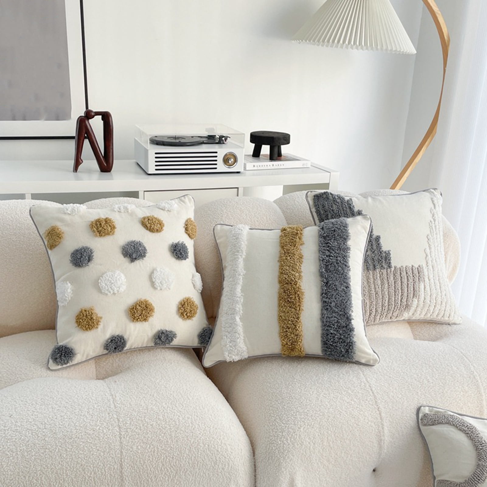 Walbest Boho Throw Pillow with Braided Rope Pattern And Tassels Soft Cotton Linen Textured Cushion for Sofa Bed Office 45x45cm F - Image 3