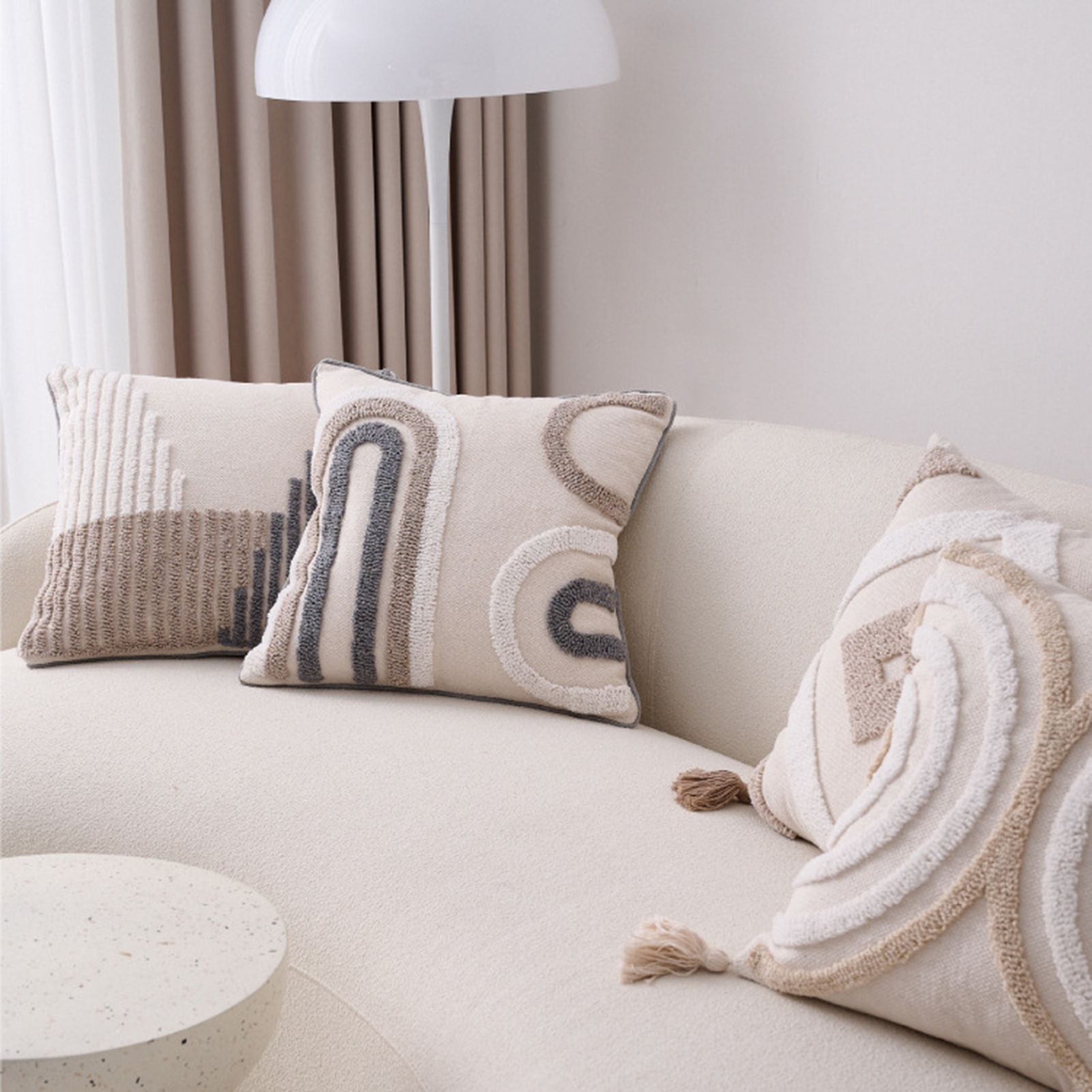 Walbest Boho Throw Pillow with Braided Rope Pattern And Tassels Soft Cotton Linen Textured Cushion for Sofa Bed Office 45x45cm F - Image 7