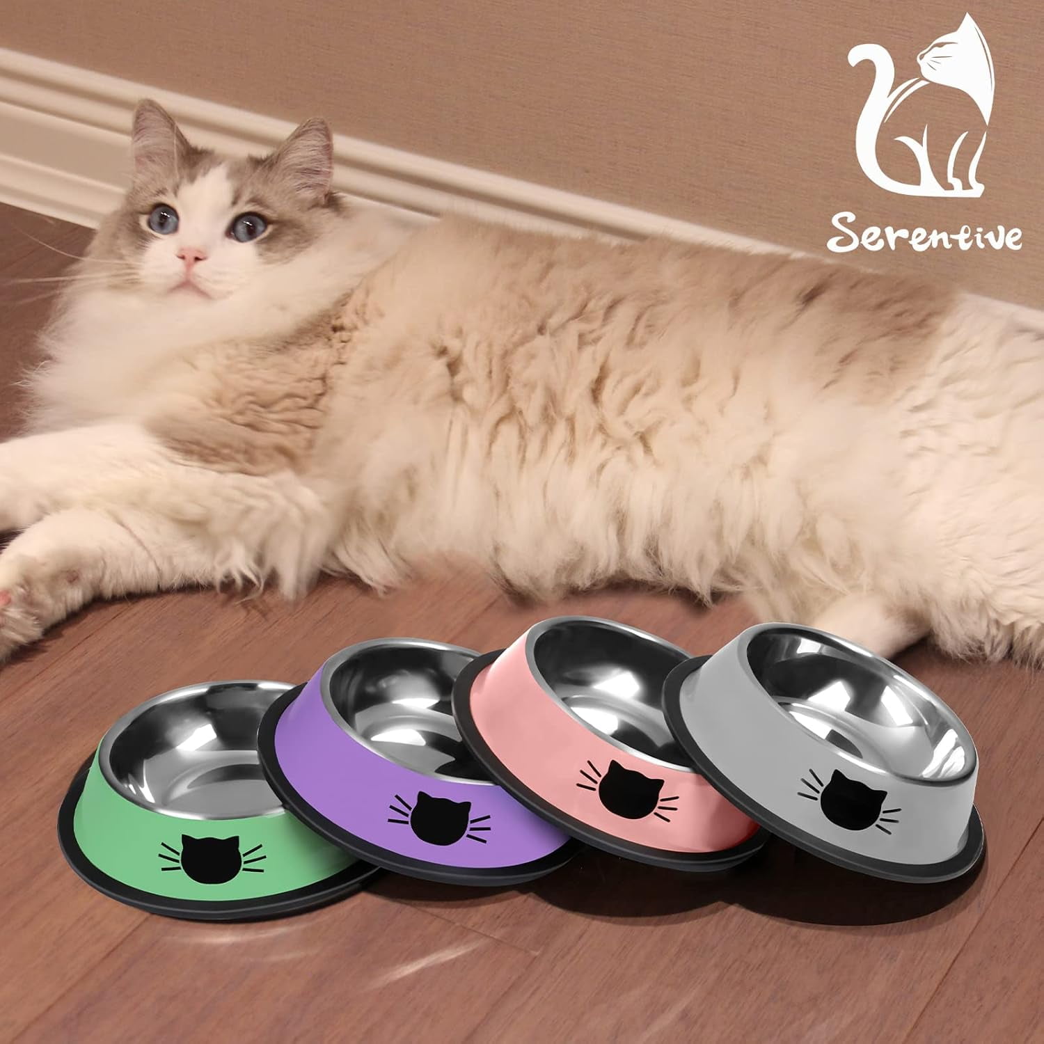 2/3Pcs Cat Bowls Non-Slip Stainless Steel Small Cat Food Bowls Unbreakable Thicken Cat Feeder 7 Oz Cat Dishes Suitable for Indoor Small Pets Removable Rubber Base Easily Clean Lovely Color Pink - Image 7