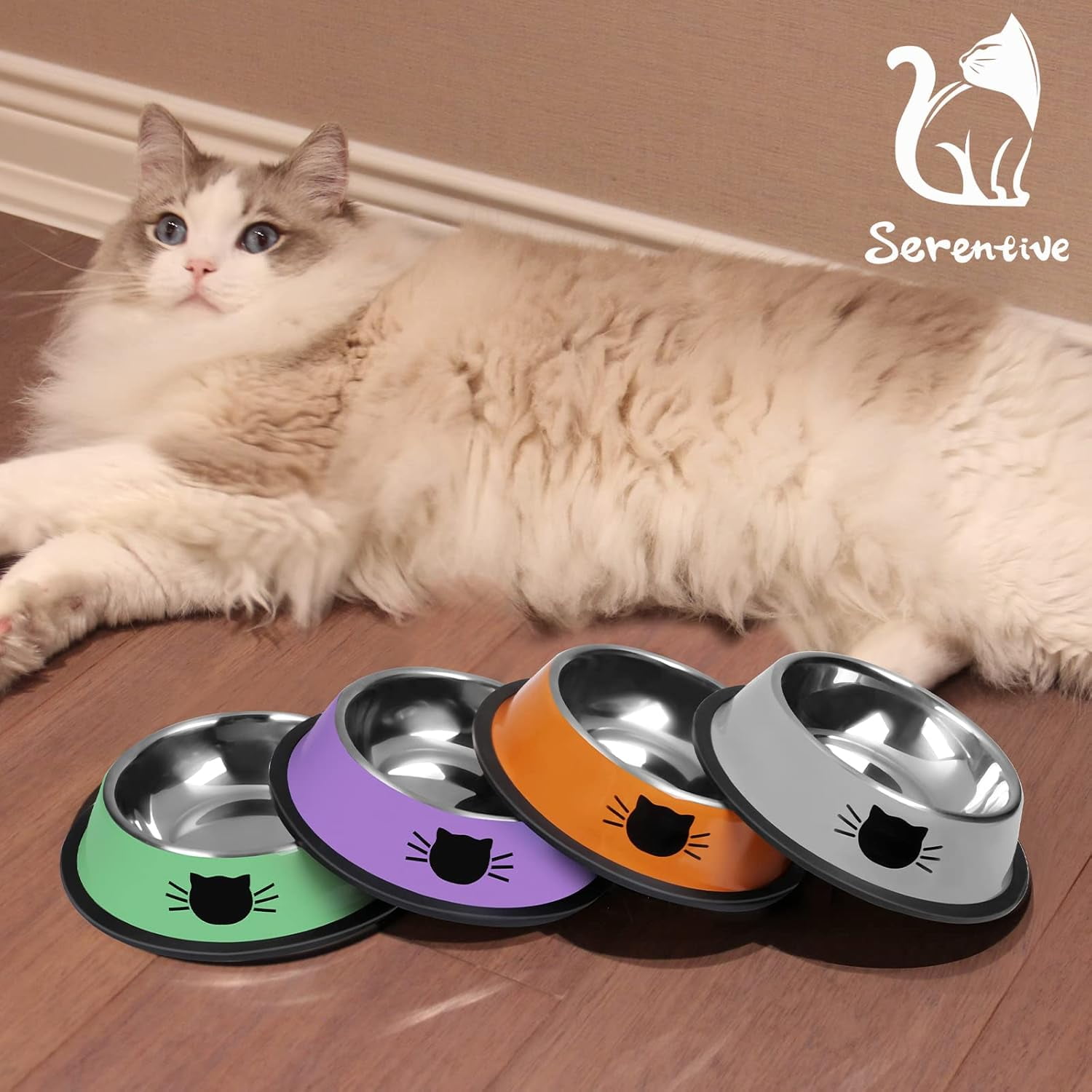 2/3Pcs Cat Bowls Non-Slip Stainless Steel Small Cat Food Bowls Unbreakable Thicken Cat Feeder 7 Oz Cat Dishes Suitable for Indoor Small Pets Removable Rubber Base Easily Clean Lovely Color Purple - Image 7
