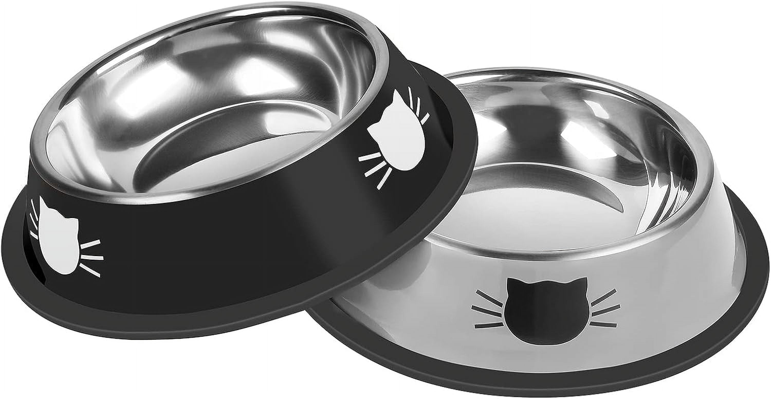 2/3Pcs Cat Bowls Non-Slip Stainless Steel Small Cat Food Bowls Unbreakable Thicken Cat Feeder 7 Oz Cat Dishes Suitable for Indoor Small Pets Removable Rubber Base Easily Clean Lovely Color Silver, Black - Image 1
