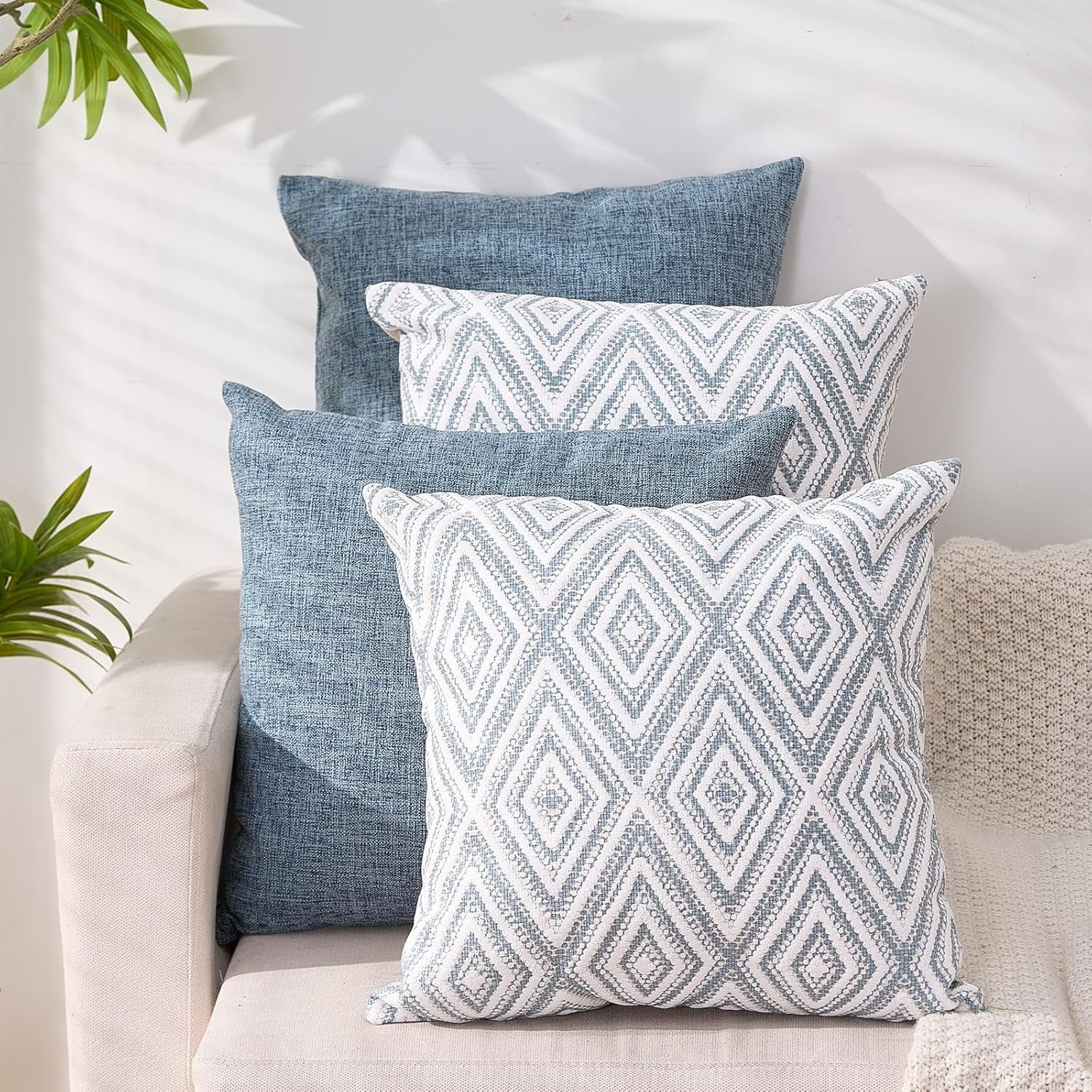 Decorative Set of 4 Square Couch Pillows Linen Cushion Cover for Couch Sofa Living Room, 18
