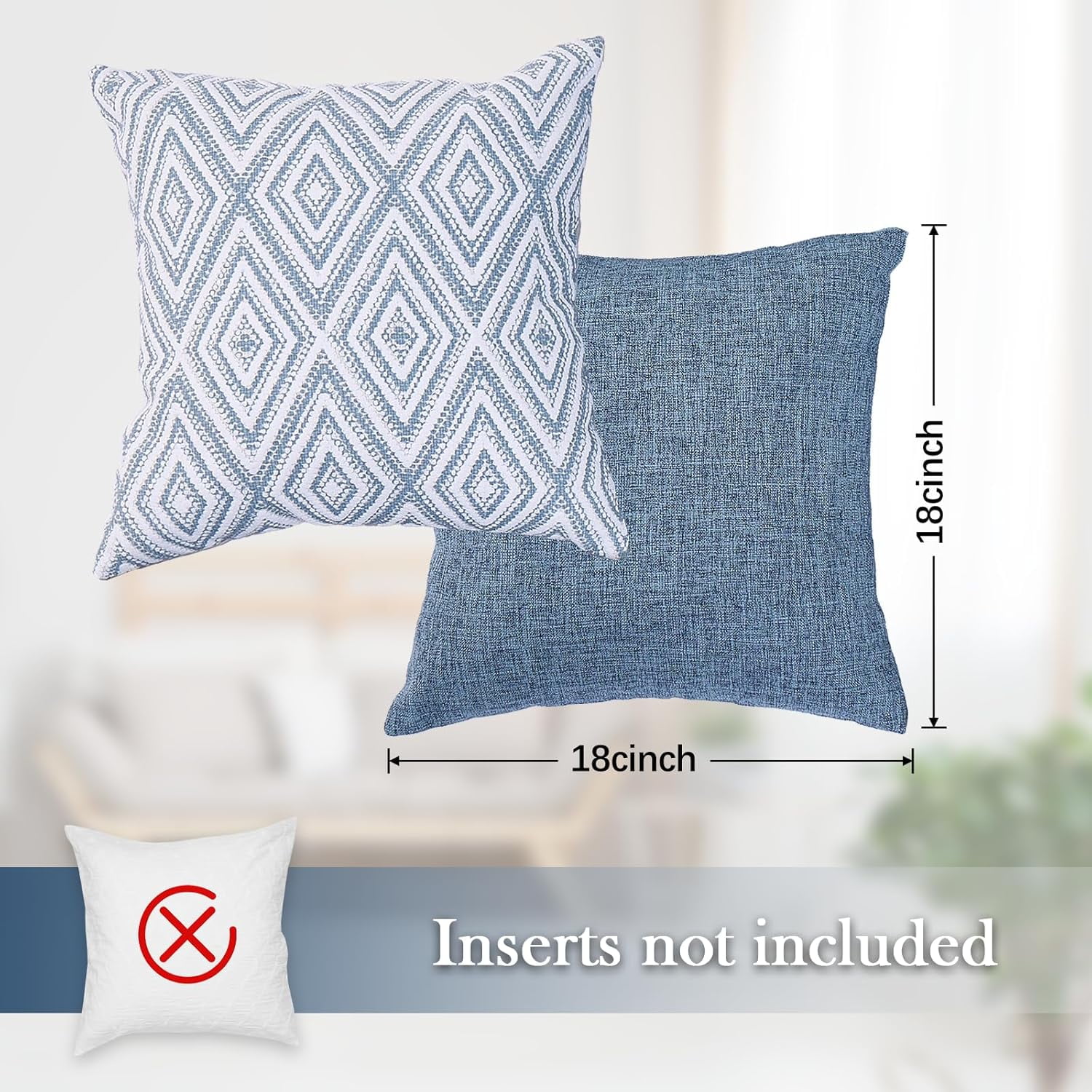 Decorative Set of 4 Square Couch Pillows Linen Cushion Cover for Couch Sofa Living Room, 18