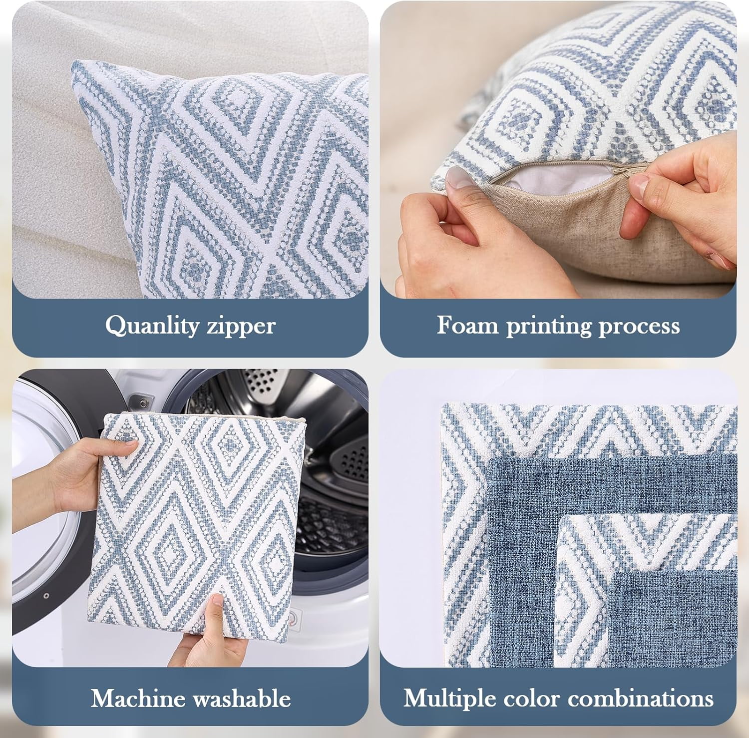 Decorative Set of 4 Square Couch Pillows Linen Cushion Cover for Couch Sofa Living Room, 18