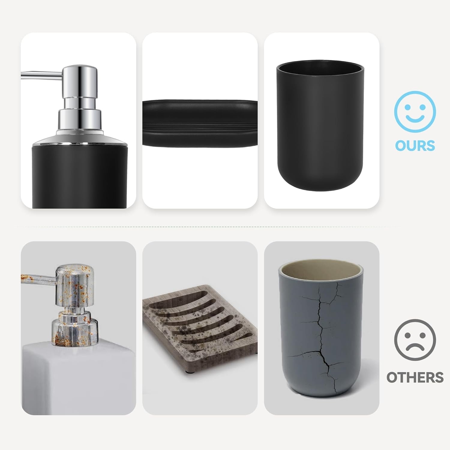Set 4 Pcs Green Bathroom Accessories,Cute Bathroom Decor,Plastic Soap Dispenser and Toothbrush Holder Set,Soap Dish and Mouthwash Cup Black - Image 4