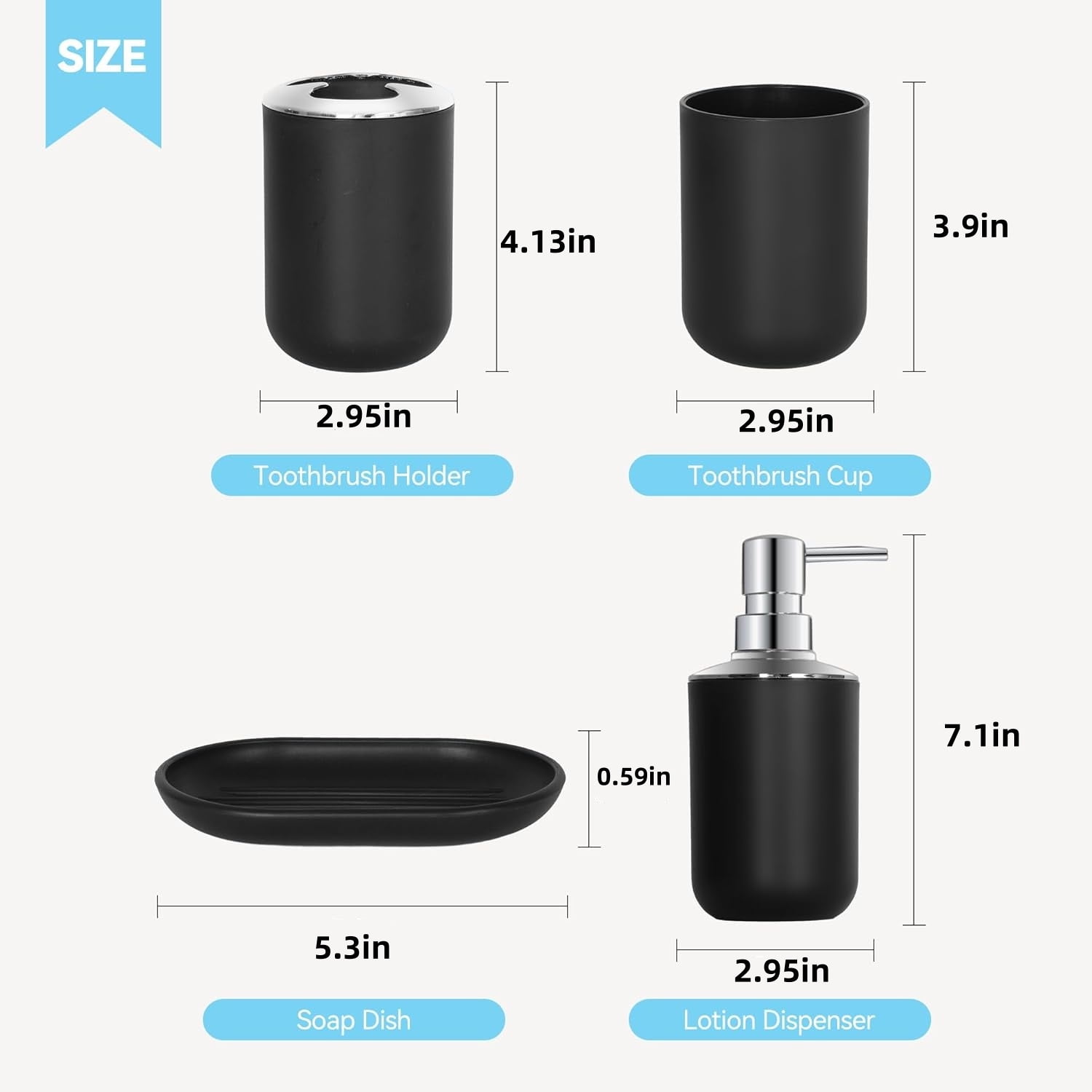 Set 4 Pcs Green Bathroom Accessories,Cute Bathroom Decor,Plastic Soap Dispenser and Toothbrush Holder Set,Soap Dish and Mouthwash Cup Black - Image 6