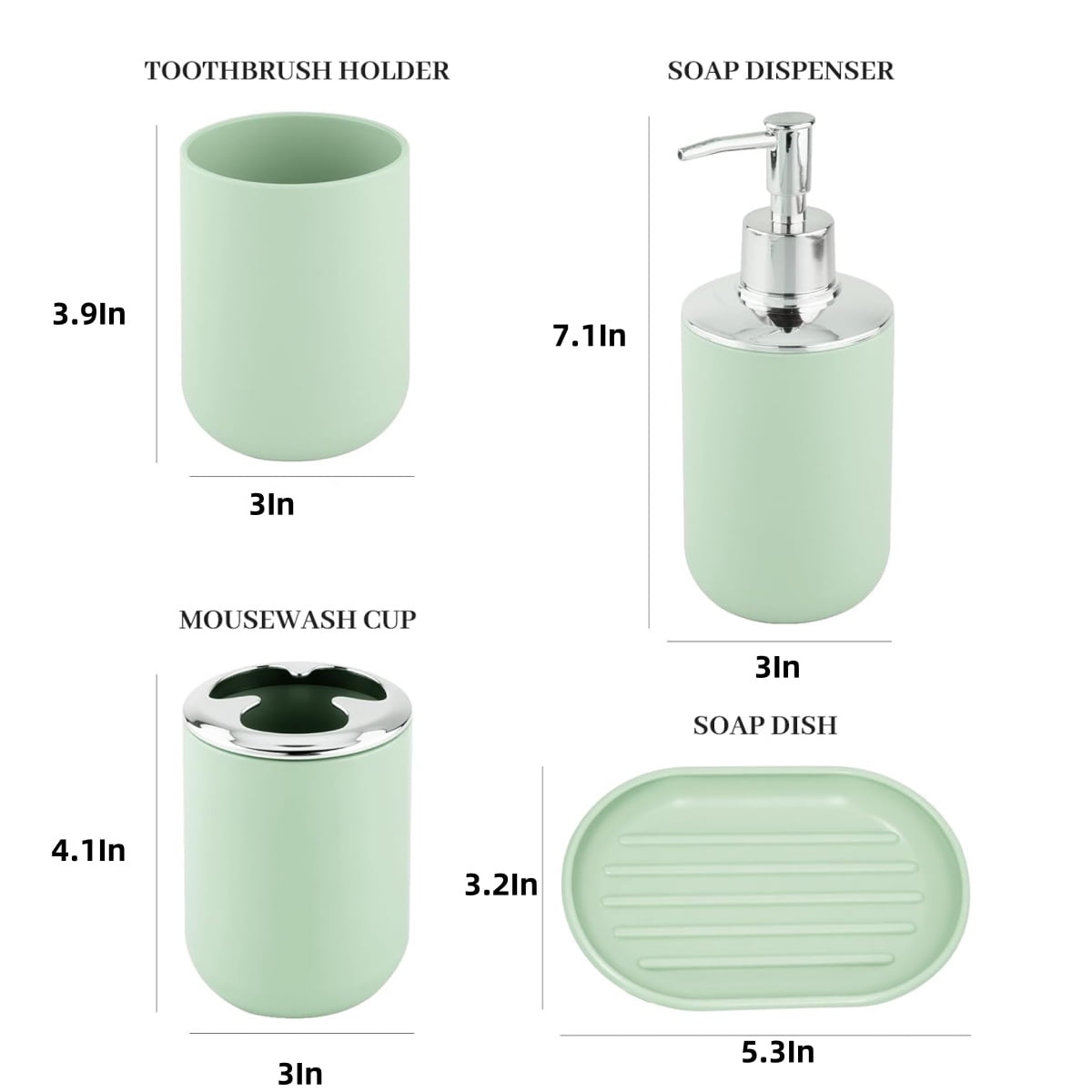 Set 4 Pcs Green Bathroom Accessories,Cute Bathroom Decor,Plastic Soap Dispenser and Toothbrush Holder Set,Soap Dish and Mouthwash Cup Green - Image 2