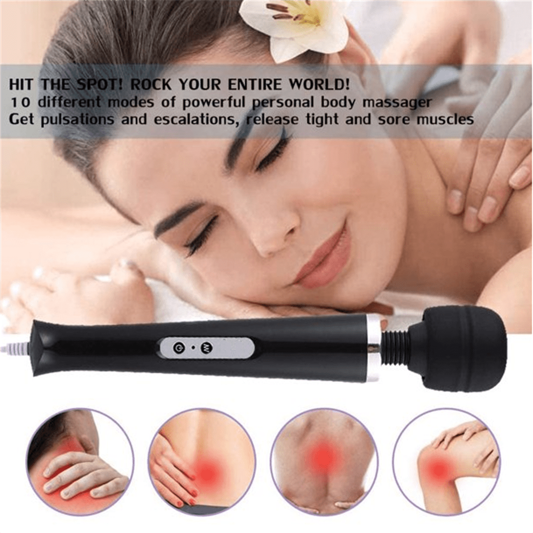 Tutuviw 10 Speeds Wired Powerful Handheld Electric Back Massager with Strong Vibrations, Personal Therapy Massager for Muscle Aches, Sports Recovery, Body Pain (Black) Black - Image 3
