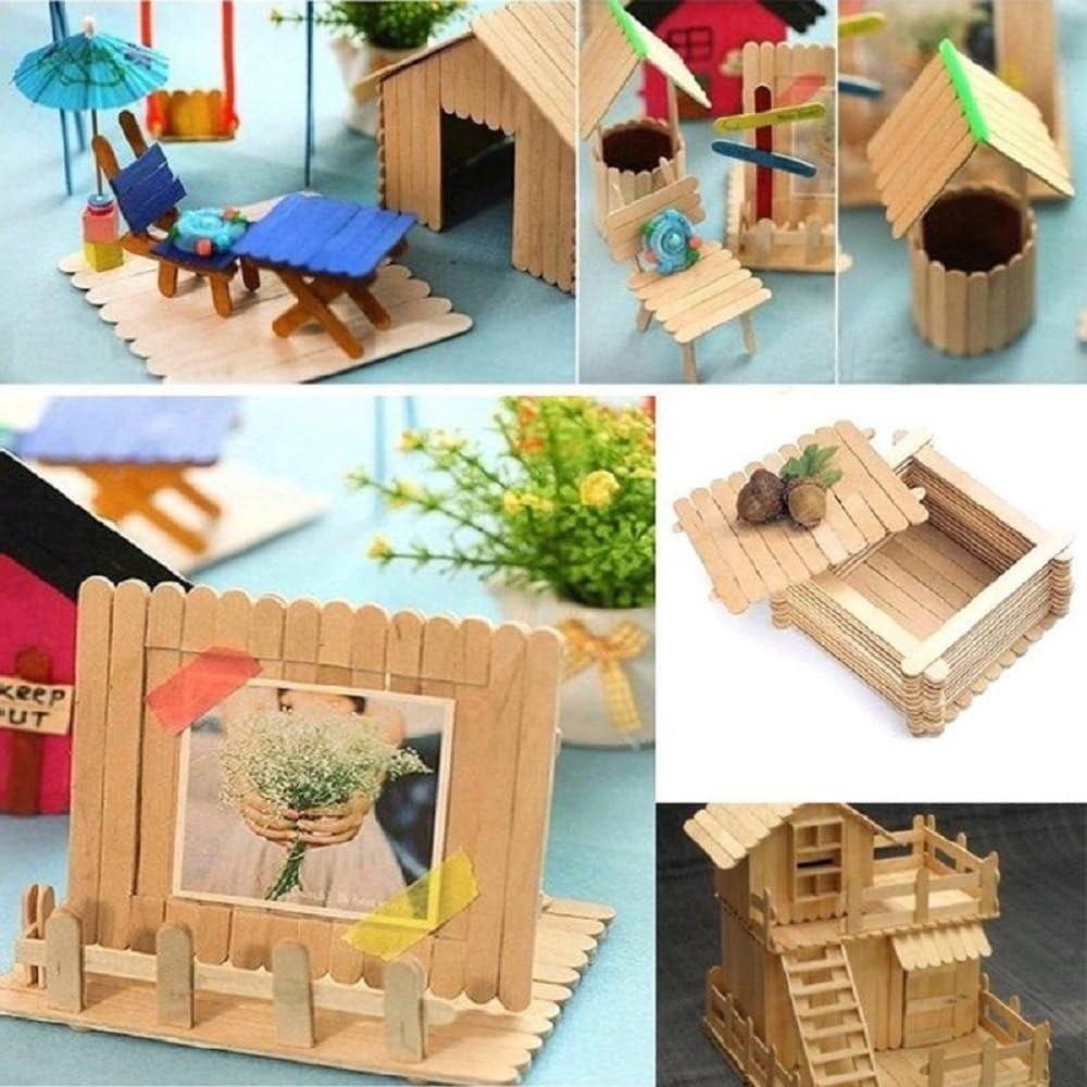 Wooden Sticks for Crafts,Wooden Ice Cream Sticks,Creative Popsicle Sticks,Natural Wood Popsicle Sticks,Handmade Ice Pop Sticks,for Home Classroom,Arts and Crafts (100Pcs) - Image 7
