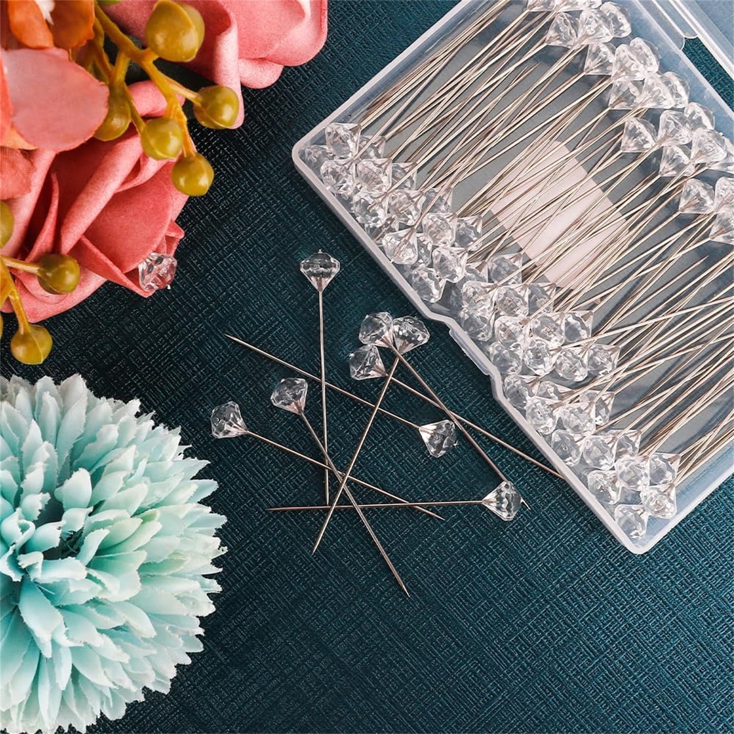 100 Pcs Rhinestone Bouquet Pins,Corsage Bouquet Pins for Flowers,Boutonniere Straight Pins for Bouquets,Wedding,Wrist Flower Decoration,Sewing Craft - Image 3