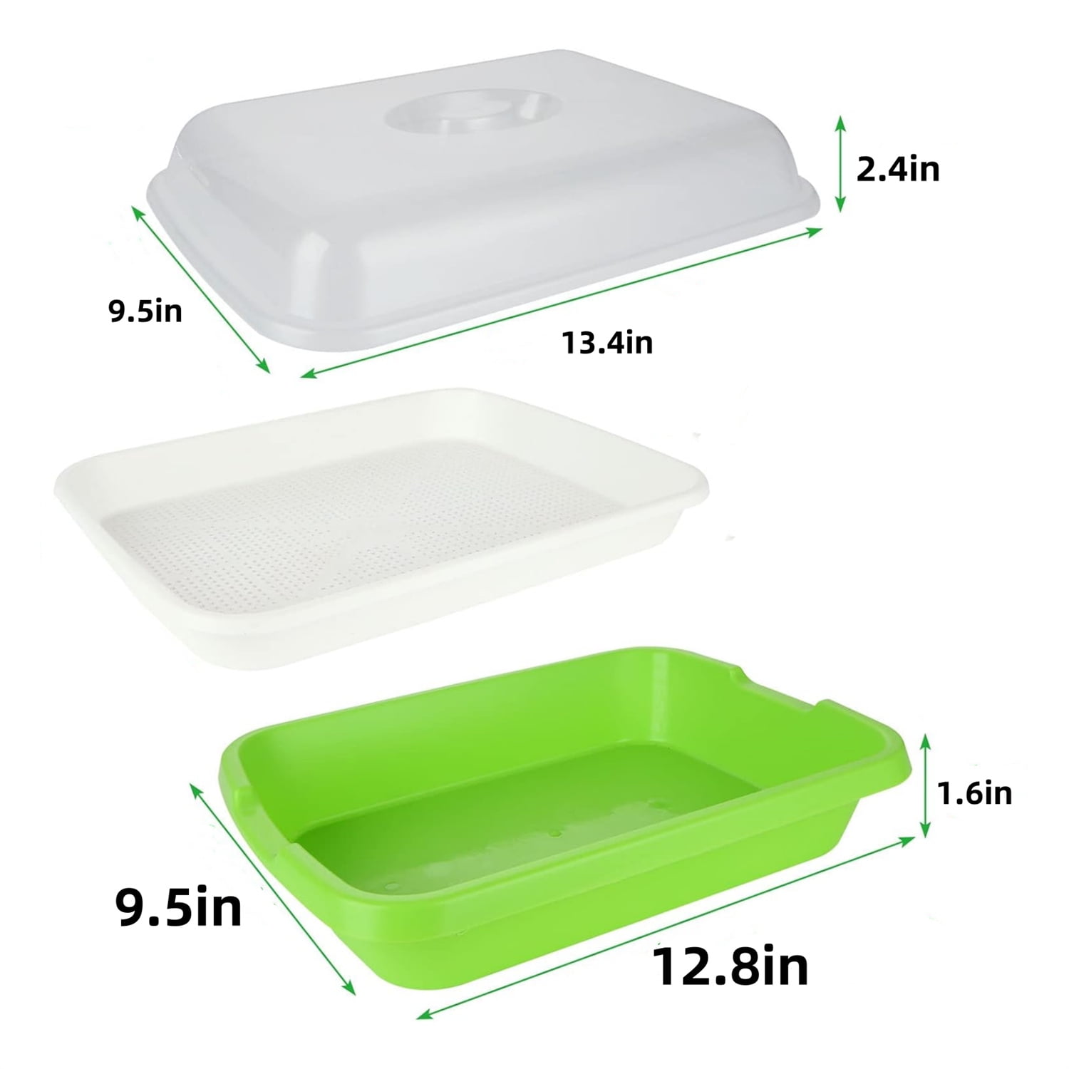 12.8x9.5x1.6 In Green Seed Sprouting Tray with Drain Holes,Microgreens Growing Trays,Growing Trays,seed Germination Propagation Trays for Garden,Home,Office - Image 2