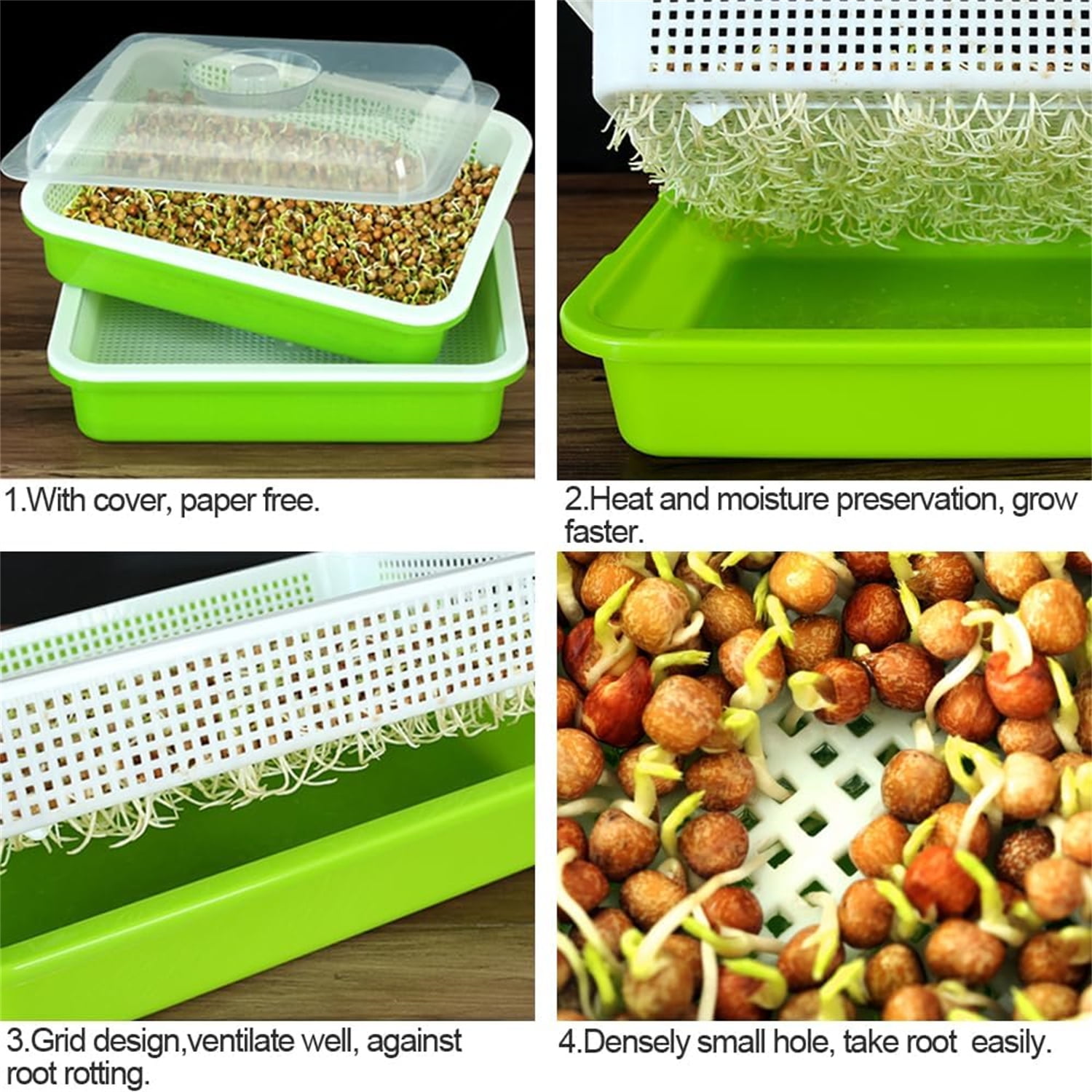 12.8x9.5x1.6 In Green Seed Sprouting Tray with Drain Holes,Microgreens Growing Trays,Growing Trays,seed Germination Propagation Trays for Garden,Home,Office - Image 4