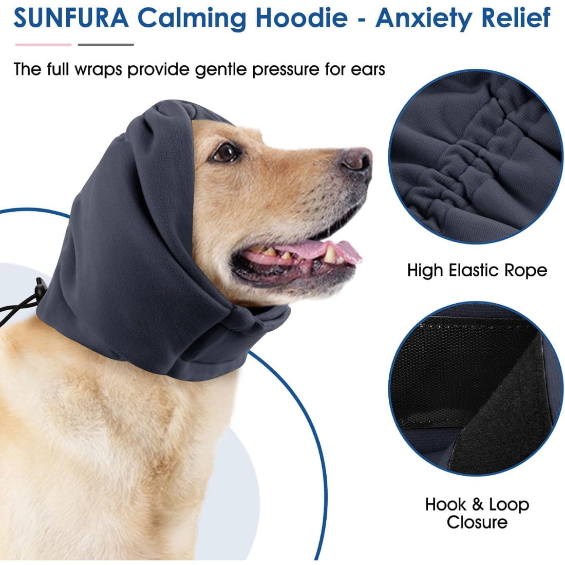 Tingzi Dog Calming Hoodie, No Flap Ear Wraps for Dogs Anxiety Relief, Dog Ear Muffs Noise Protection for Firework, Grooming, Force Drying, Dog Ear Covers Headband for Noise Cancelling, Grey L Grey - Image 5