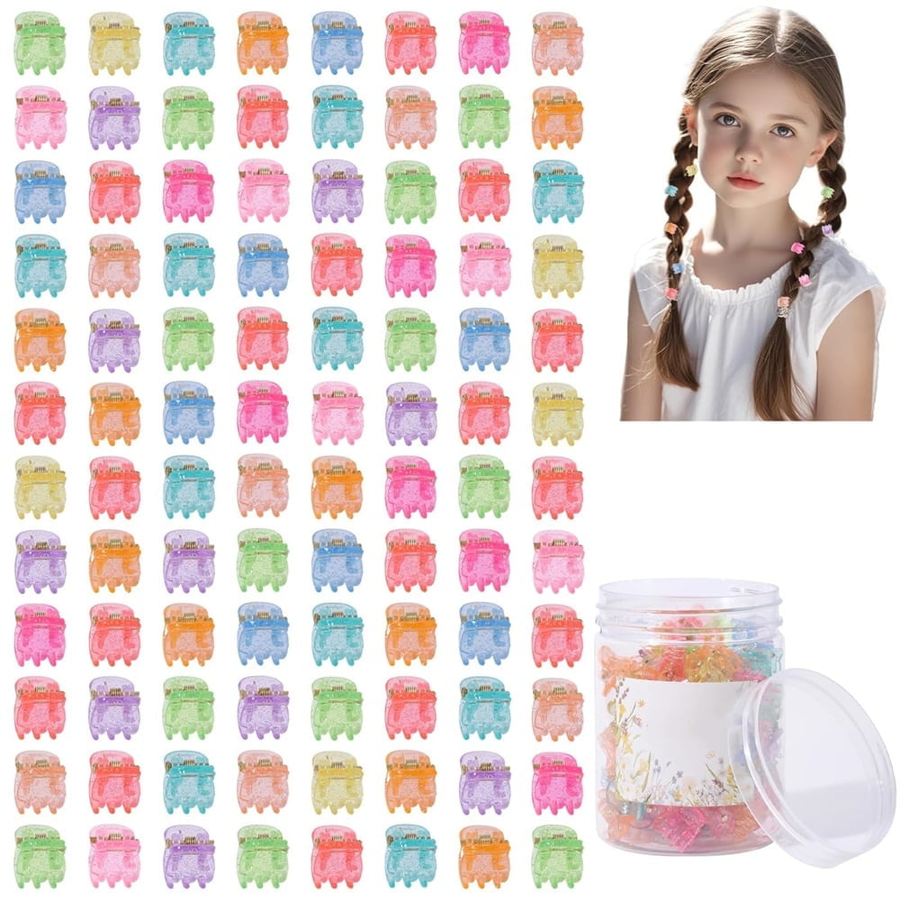 Cute Tiny Hair Clips,Colorful Hair Clips,Mini Glitter Hair Clips,Plastic Claw Clip,Crystal Hair Accessory,Sparkle Clamp for Baby Kids Girls Toddler Women Thin Fine Hair (100PCS) - Image 1
