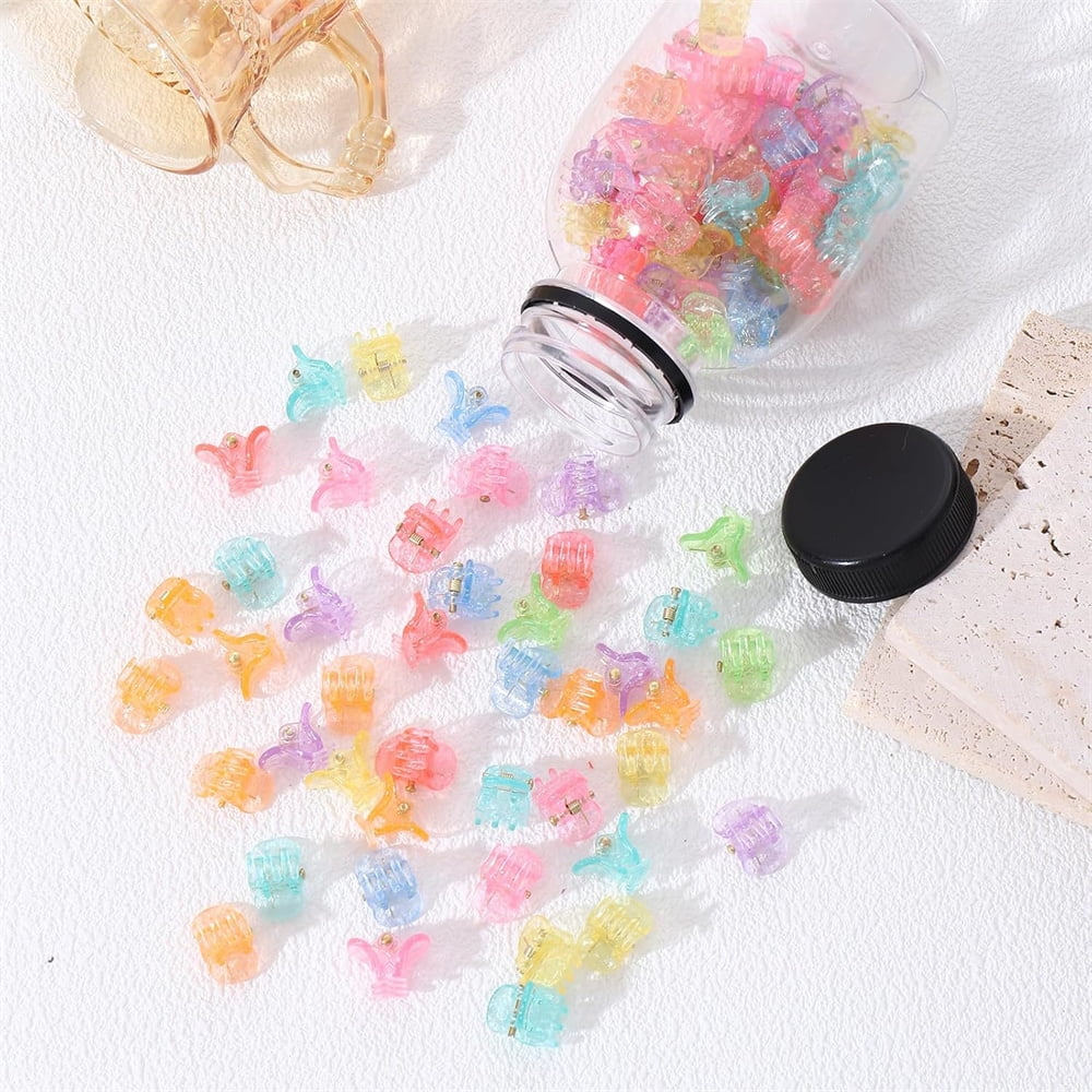 Cute Tiny Hair Clips,Colorful Hair Clips,Mini Glitter Hair Clips,Plastic Claw Clip,Crystal Hair Accessory,Sparkle Clamp for Baby Kids Girls Toddler Women Thin Fine Hair (100PCS) - Image 4