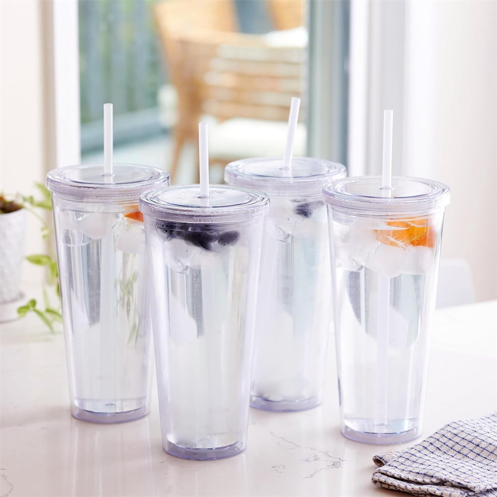 Double Wall Insulated Plastic Cups,Reusable Iced Coffee Cup,Clear Acrylic Tumbler,Cold Drink Tumbler,Portable Drinking Cups,with Straw and Lid,for Home School Office 16oz - Image 7