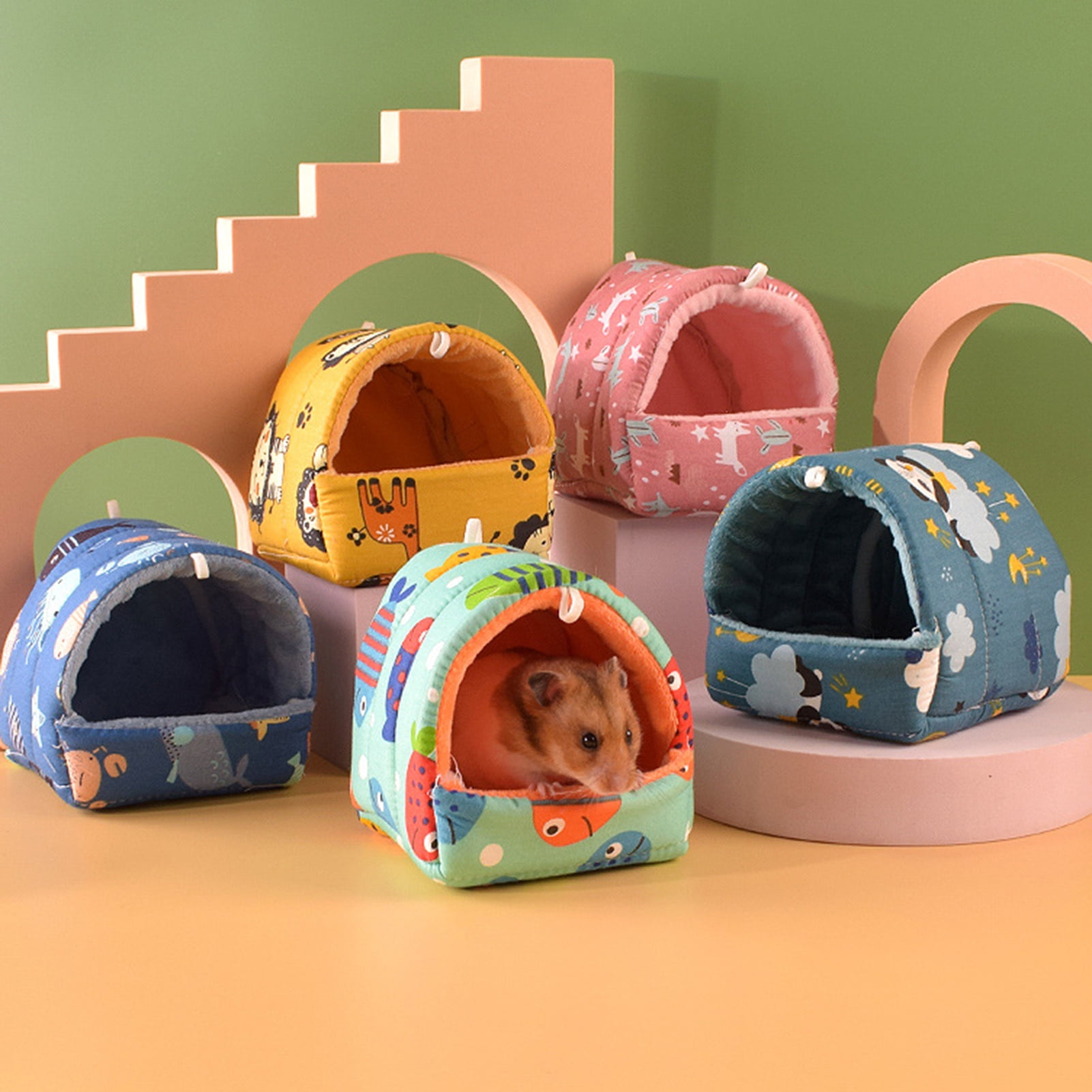 Yirtree Cartoon Pattern Guinea Pig Cave House Bed, Rabbit Squirrel Chinchilla Hamster Hedgehog Nest Hideout, Small Animals Cage Warm Supplies, Machine Washable S Dinosaur - Image 3