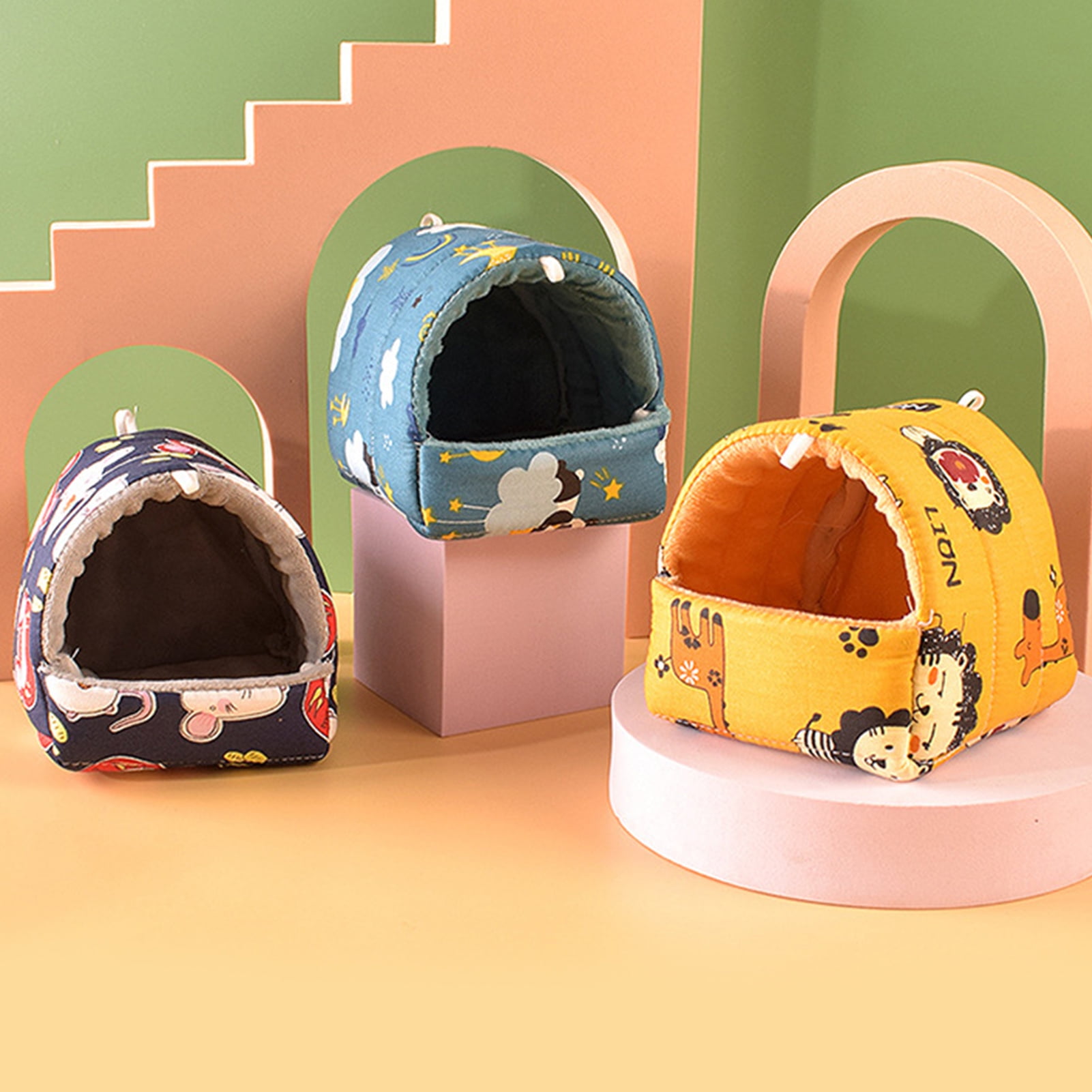 Yirtree Cartoon Pattern Guinea Pig Cave House Bed, Rabbit Squirrel Chinchilla Hamster Hedgehog Nest Hideout, Small Animals Cage Warm Supplies, Machine Washable S Dinosaur - Image 7