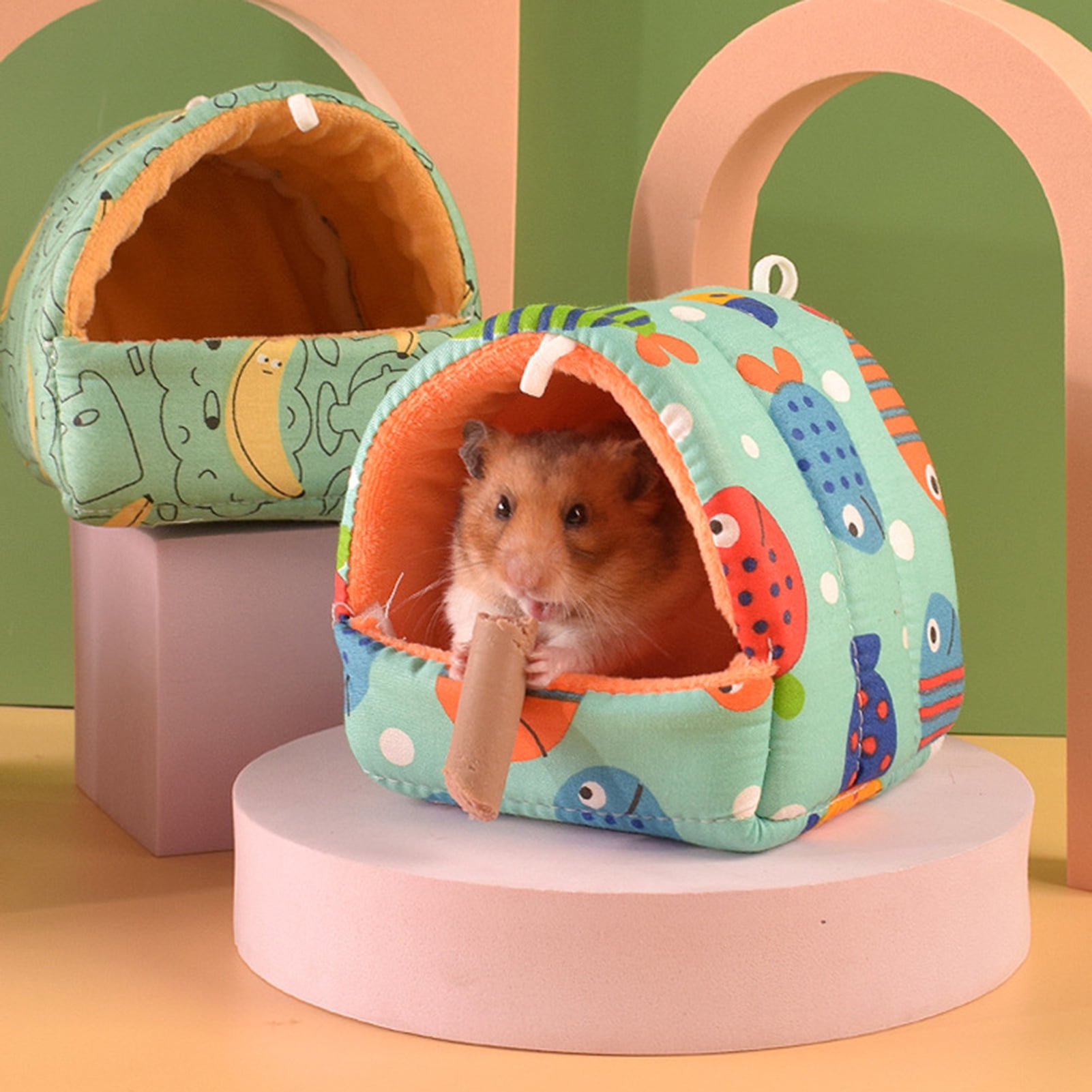 Yirtree Cartoon Pattern Guinea Pig Cave House Bed, Rabbit Squirrel Chinchilla Hamster Hedgehog Nest Hideout, Small Animals Cage Warm Supplies, Machine Washable XL Elk Yellow - Image 4
