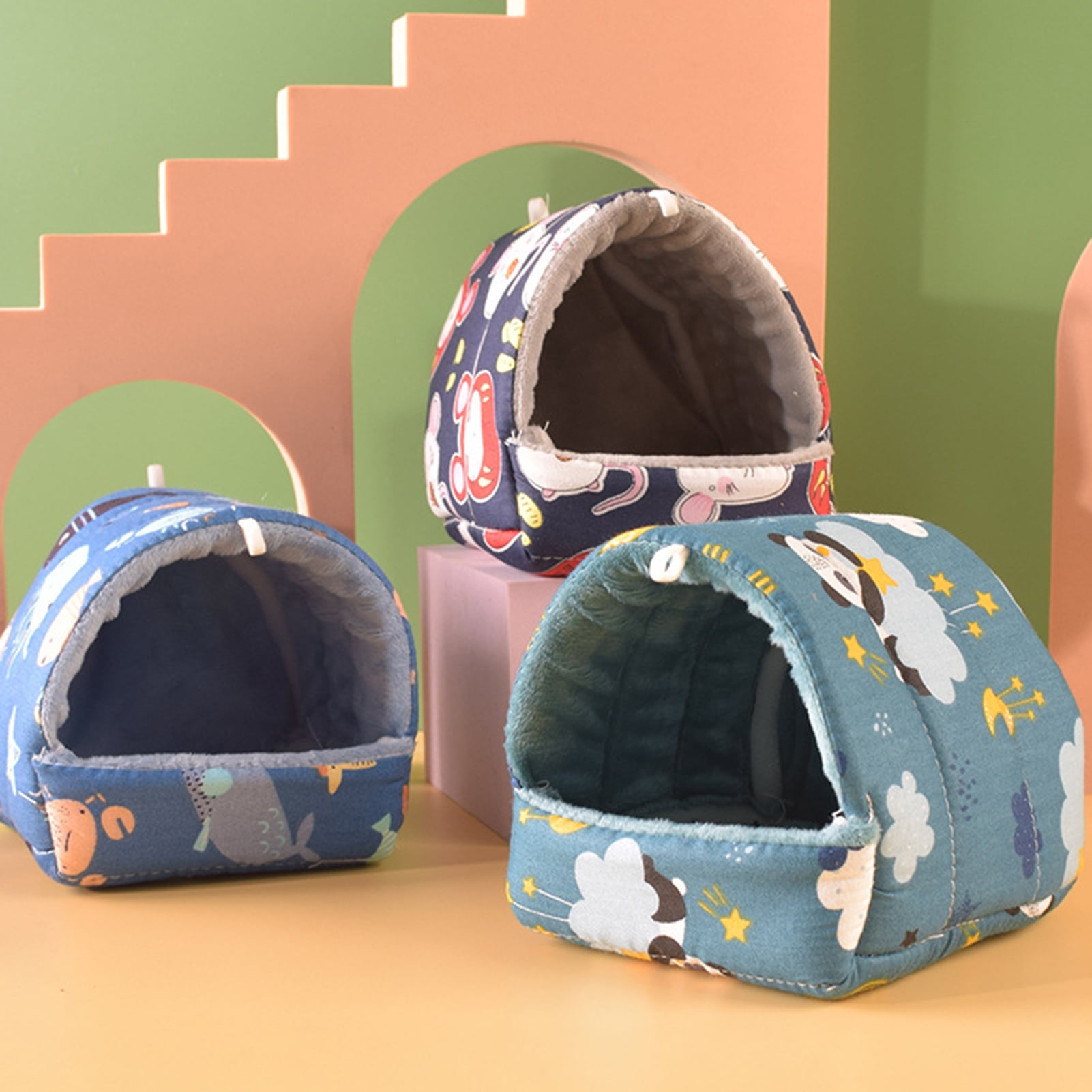 Yirtree Cartoon Pattern Guinea Pig Cave House Bed, Rabbit Squirrel Chinchilla Hamster Hedgehog Nest Hideout, Small Animals Cage Warm Supplies, Machine Washable L Green - Image 6