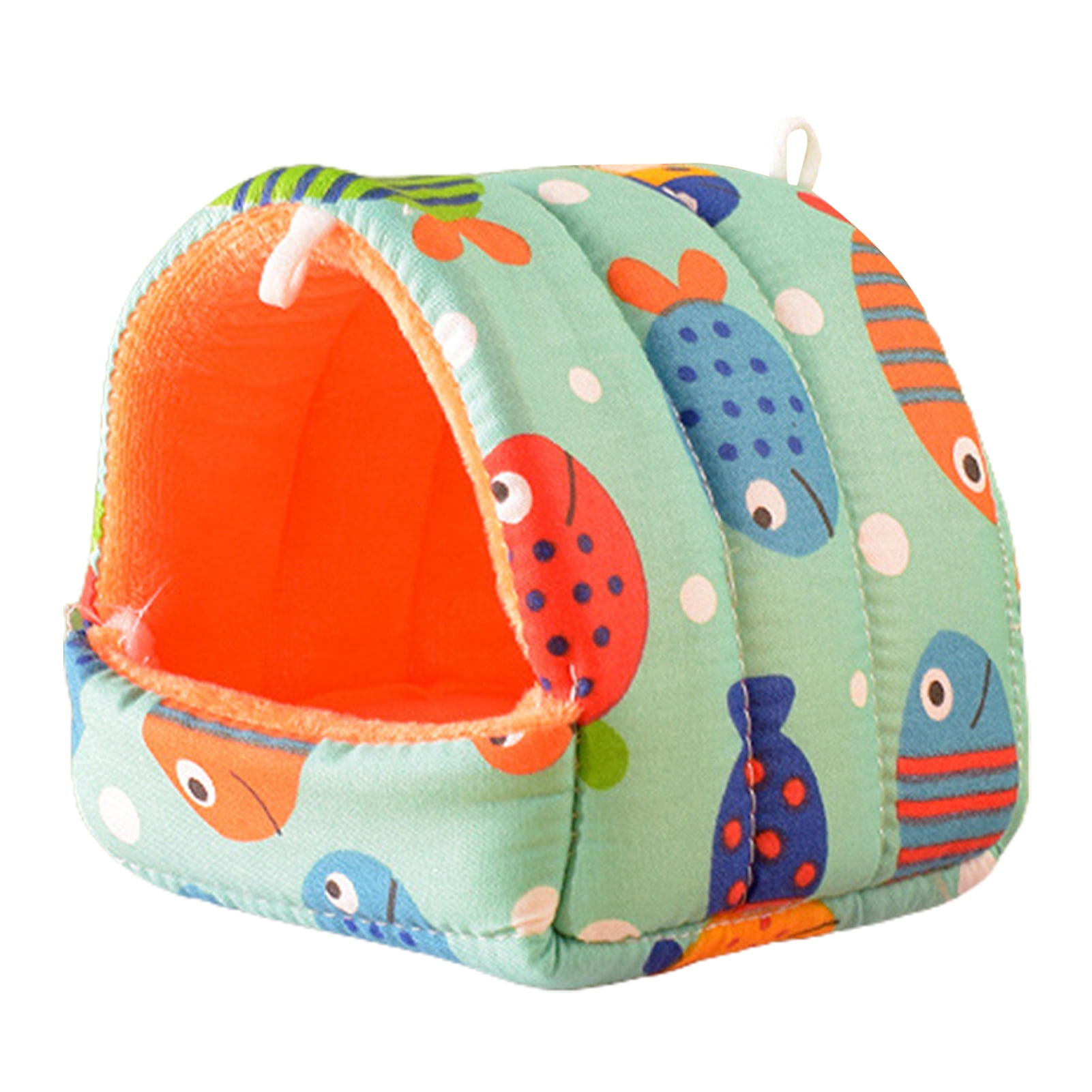 Yirtree Cartoon Pattern Guinea Pig Cave House Bed, Rabbit Squirrel Chinchilla Hamster Hedgehog Nest Hideout, Small Animals Cage Warm Supplies, Machine Washable XL Green Fish - Image 2