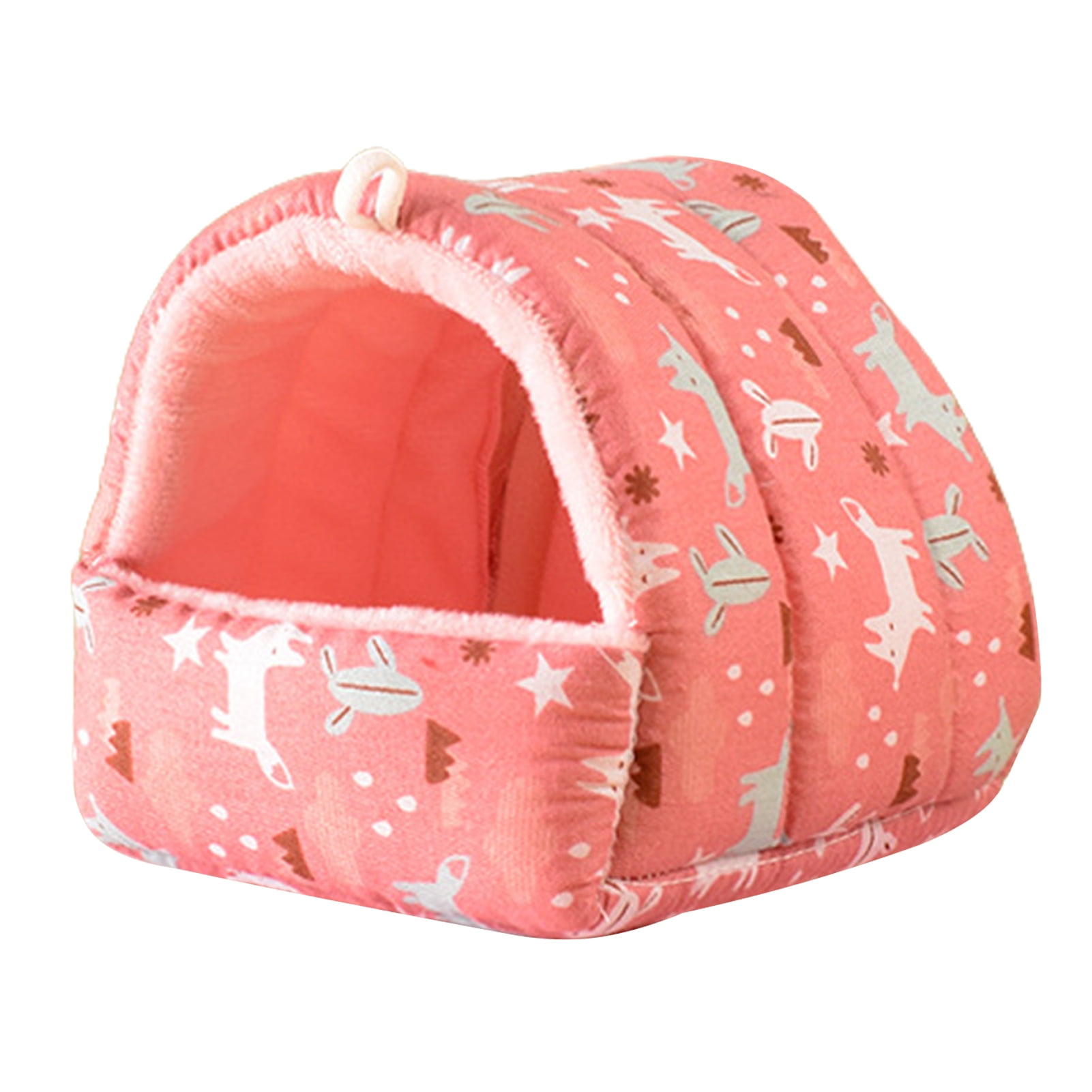 Yirtree Cartoon Pattern Guinea Pig Cave House Bed, Rabbit Squirrel Chinchilla Hamster Hedgehog Nest Hideout, Small Animals Cage Warm Supplies, Machine Washable M Pink Fox - Image 2