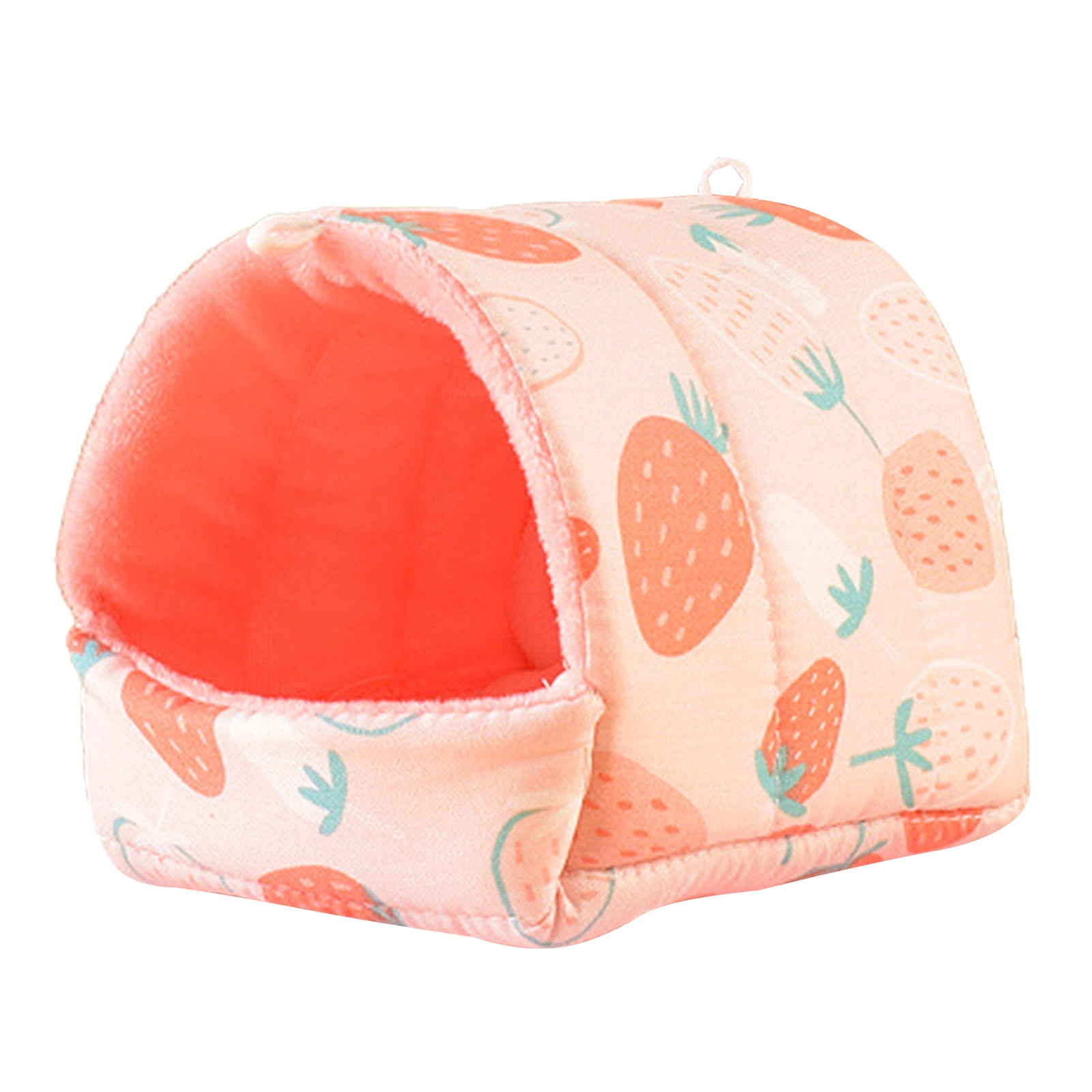 Yirtree Cartoon Pattern Guinea Pig Cave House Bed, Rabbit Squirrel Chinchilla Hamster Hedgehog Nest Hideout, Small Animals Cage Warm Supplies, Machine Washable L Rose Red Strawberry - Image 2