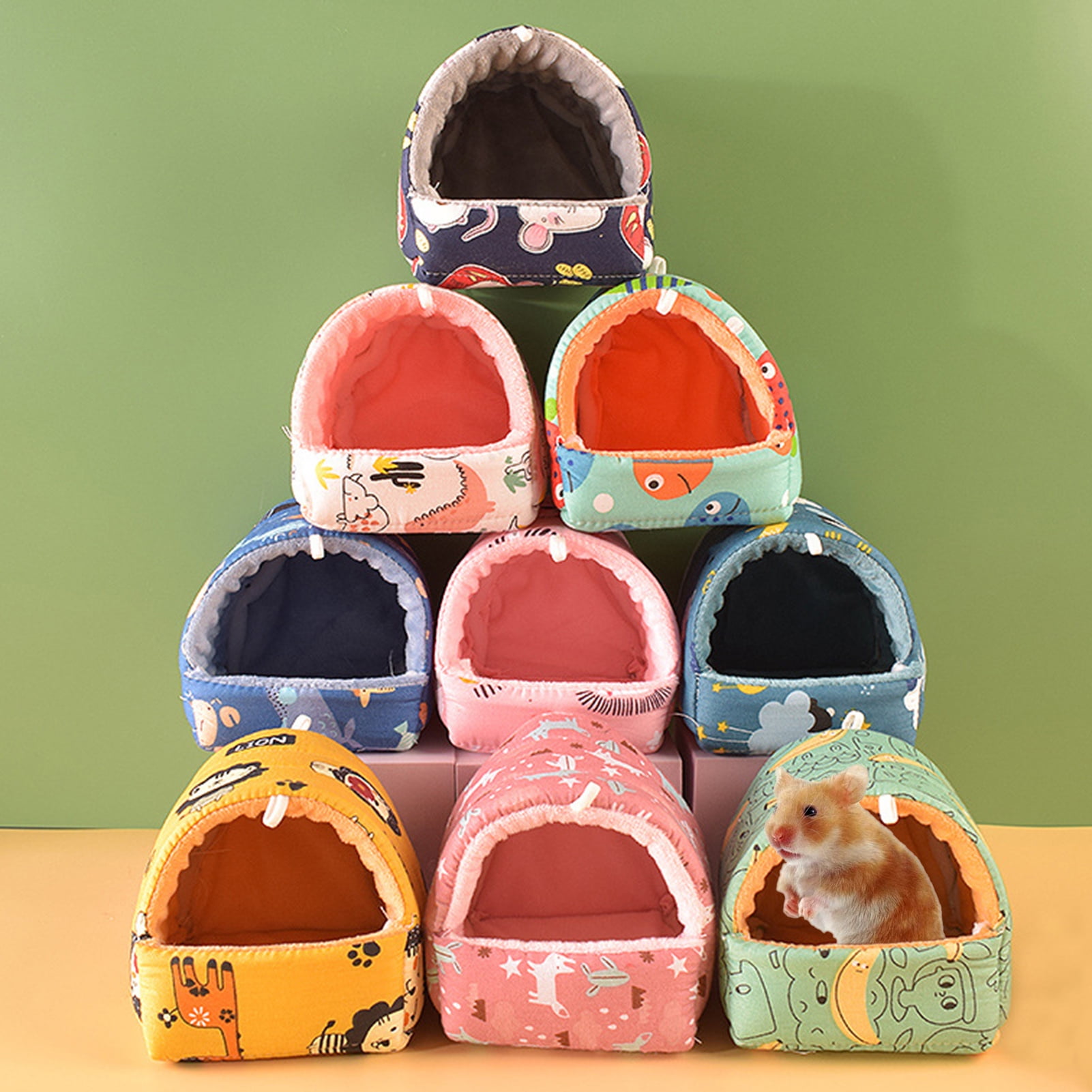Yirtree Cartoon Pattern Guinea Pig Cave House Bed, Rabbit Squirrel Chinchilla Hamster Hedgehog Nest Hideout, Small Animals Cage Warm Supplies, Machine Washable M Seaworld - Image 1