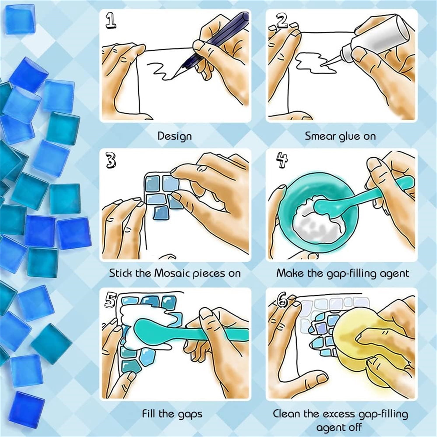 0.55 LB Blue Mixed Irregular Crystal Glass Mosaic Tiles,Blue Mosaic Glass Tiles Pieces Glitter,Tiny Mosaic Tile for Art Crafts,Mosaic Making Projects,Home Decor - Image 2