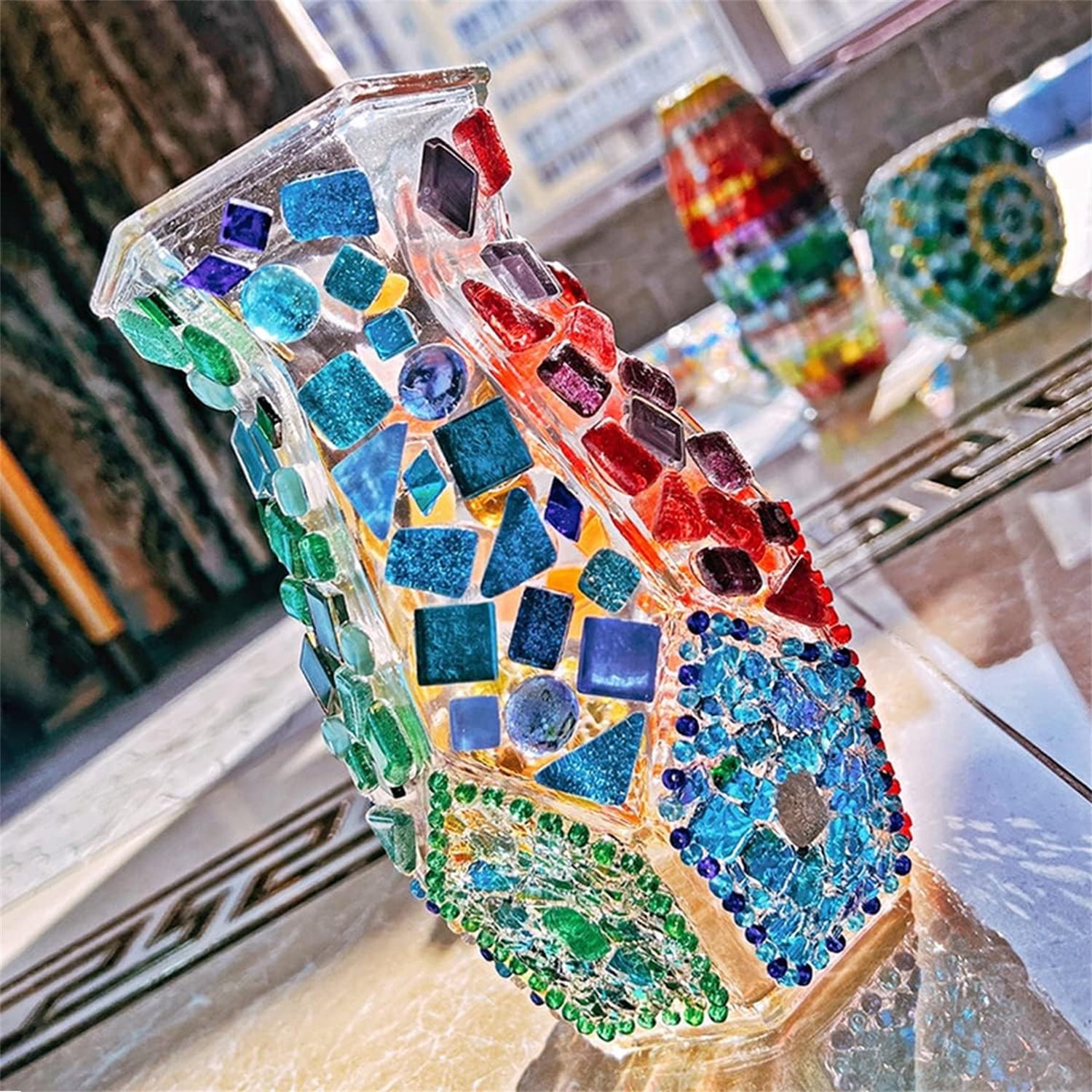 0.55 LB Blue Mixed Irregular Crystal Glass Mosaic Tiles,Blue Mosaic Glass Tiles Pieces Glitter,Tiny Mosaic Tile for Art Crafts,Mosaic Making Projects,Home Decor - Image 3